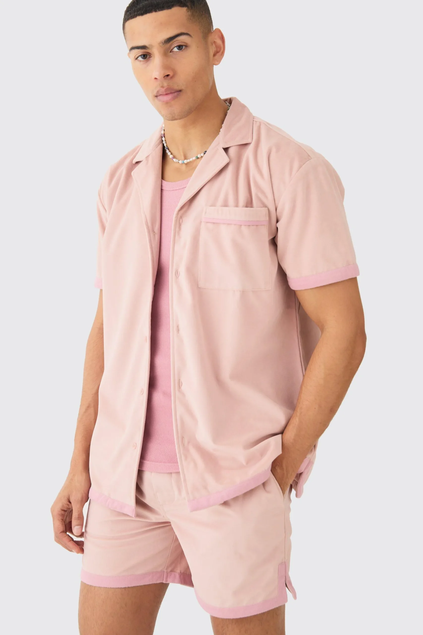 Faux Suede Oversized Shirt And Short Set | BoohooMAN UK