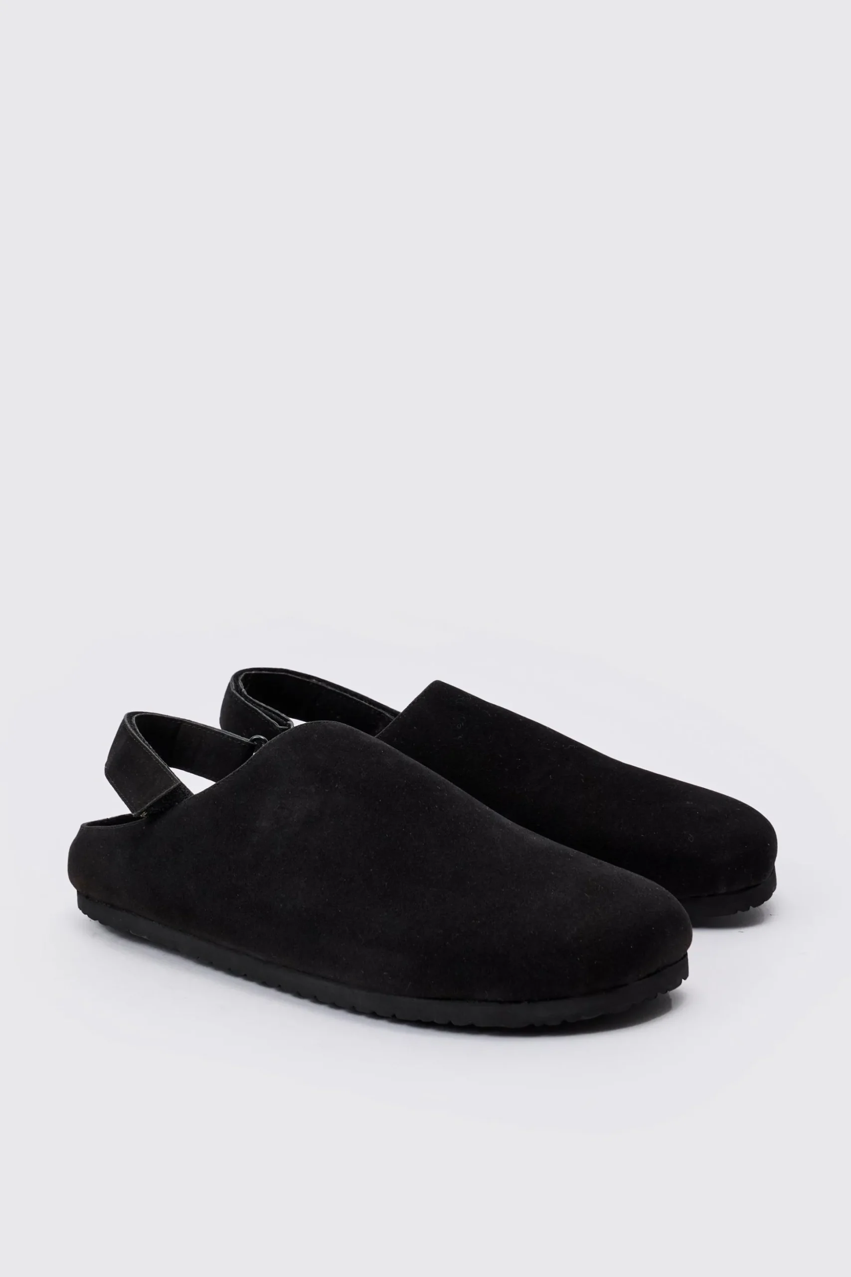Faux Suede Sling Back Mule In Black | BoohooMAN UK