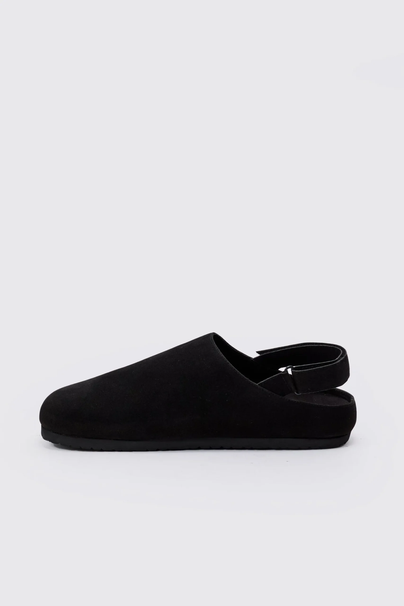 Faux Suede Sling Back Mule In Black | BoohooMAN UK