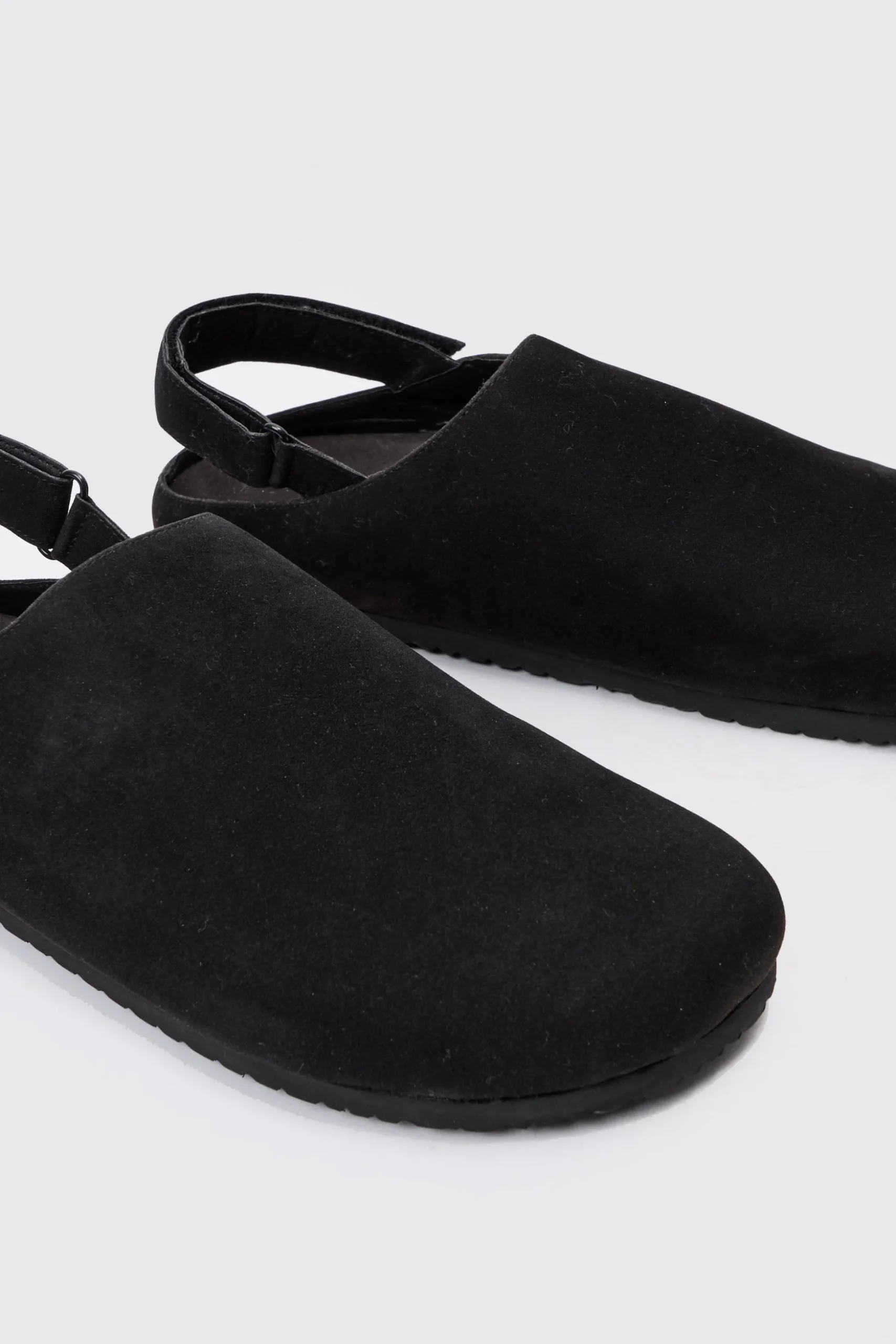 Faux Suede Sling Back Mule In Black | BoohooMAN UK