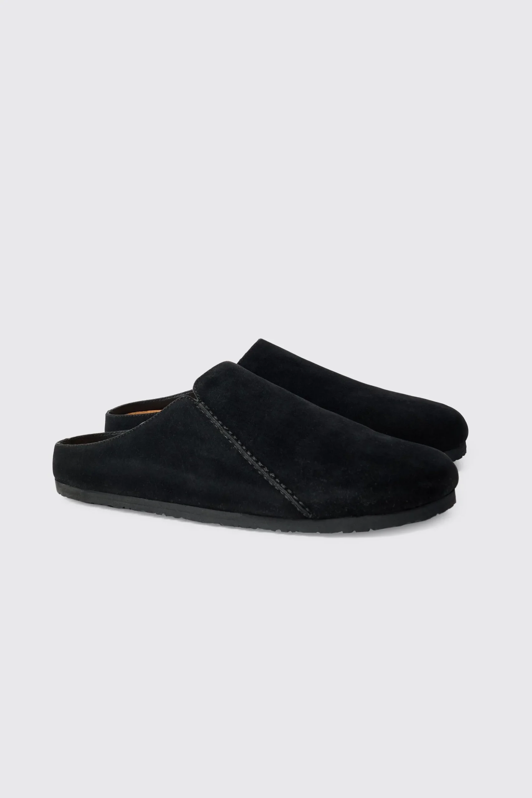 Faux Suede Slip On Mule In Black | BoohooMAN UK