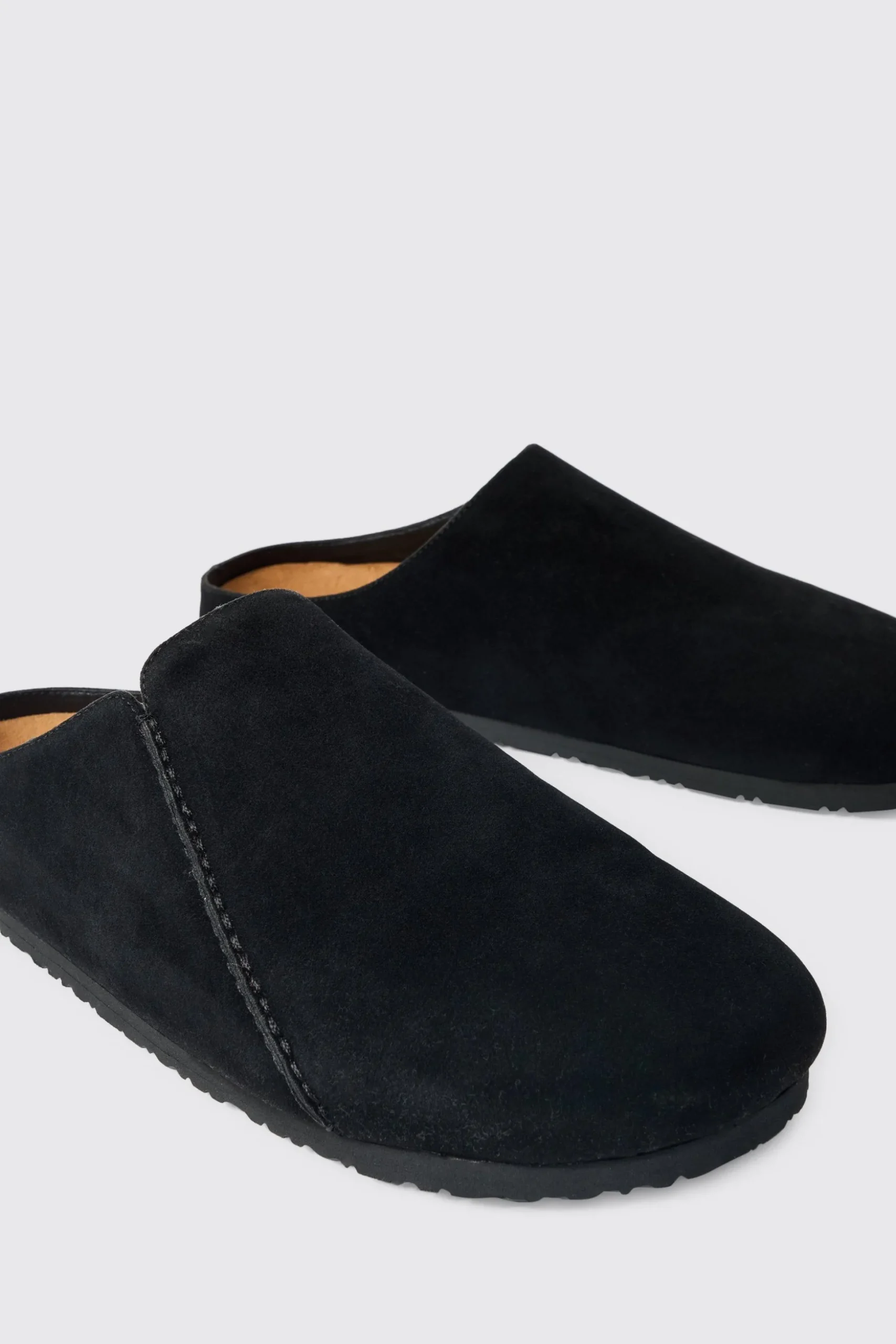 Faux Suede Slip On Mule In Black | BoohooMAN UK