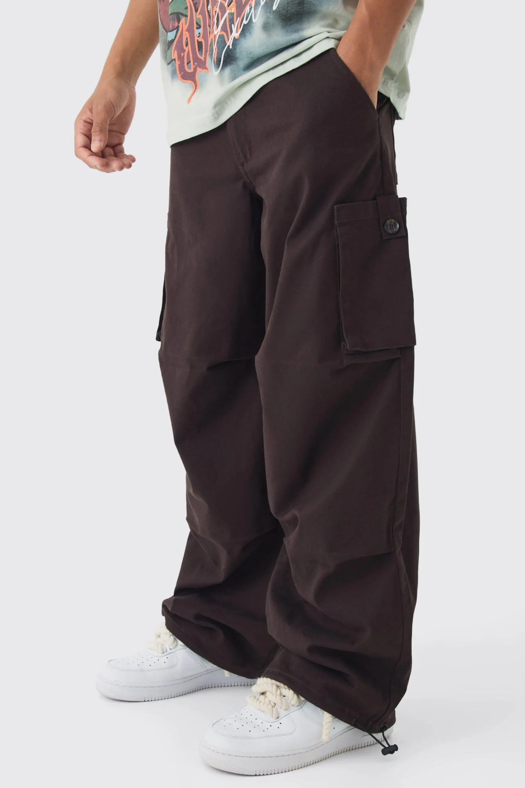Fixed Waist Baggy Twill Cargo Trousers | BoohooMAN UK