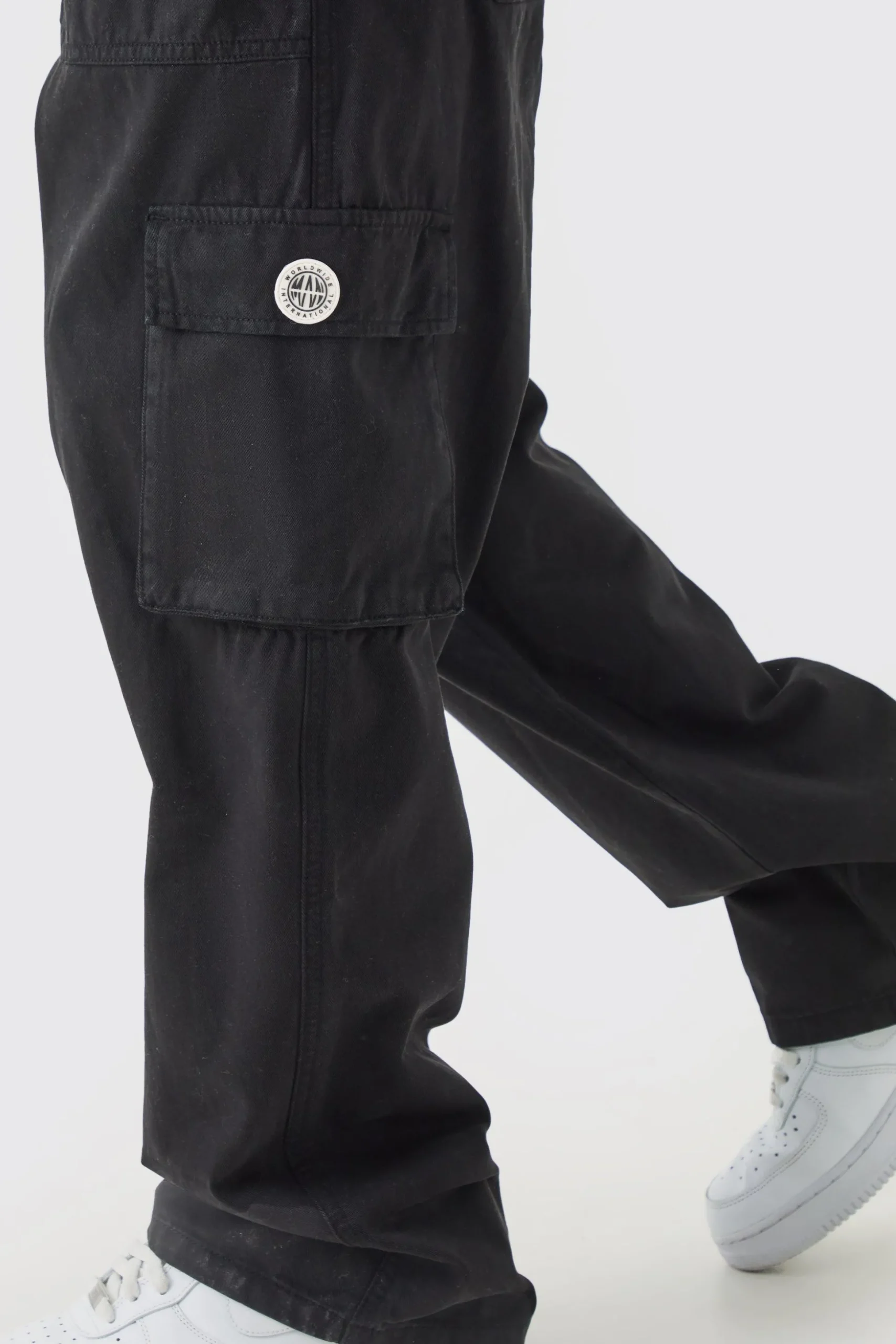 Fixed Waist Cargo Zip Trouser With Rubberised Tab | BoohooMAN UK