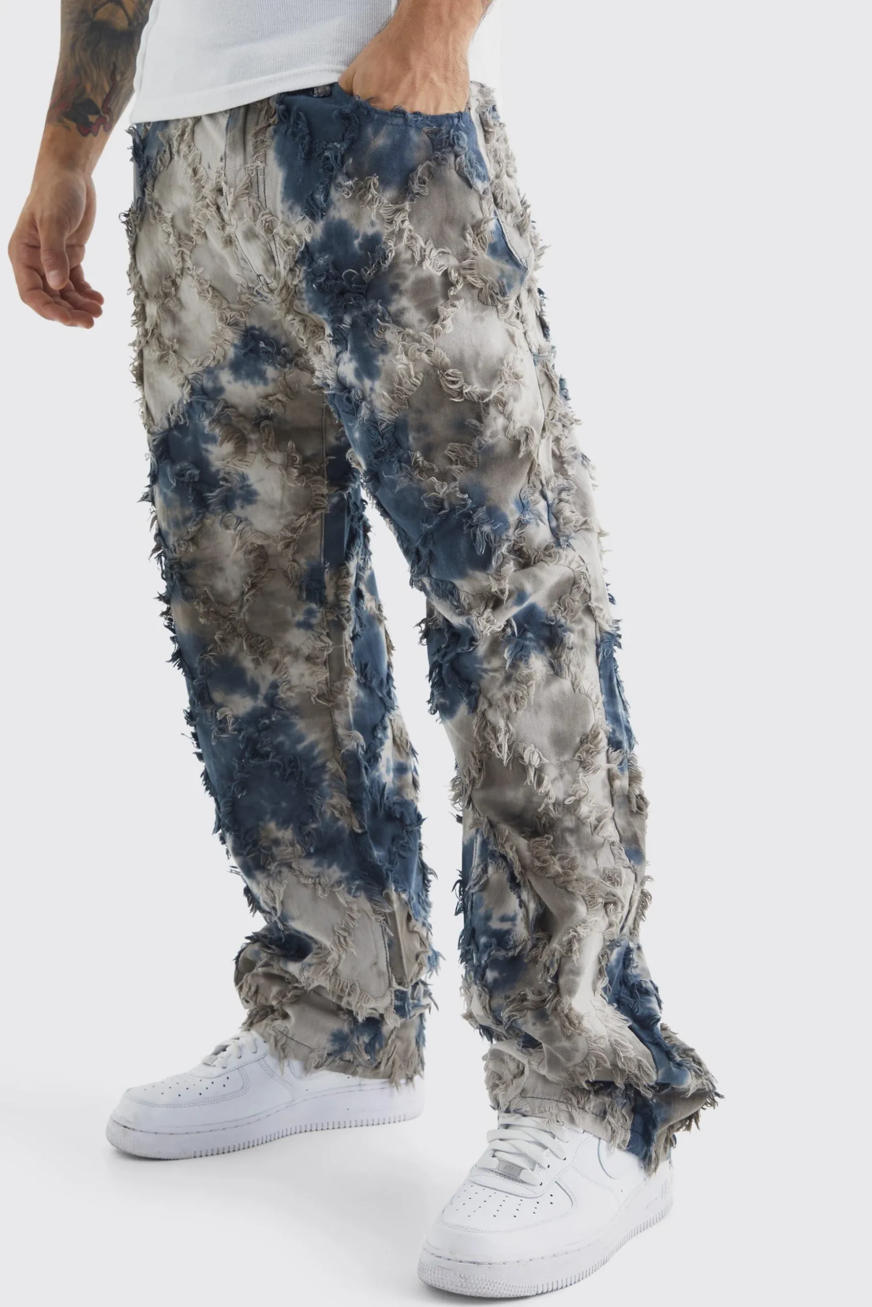 Fixed Waist Oil Camo Tapestry Trouser | BoohooMAN UK