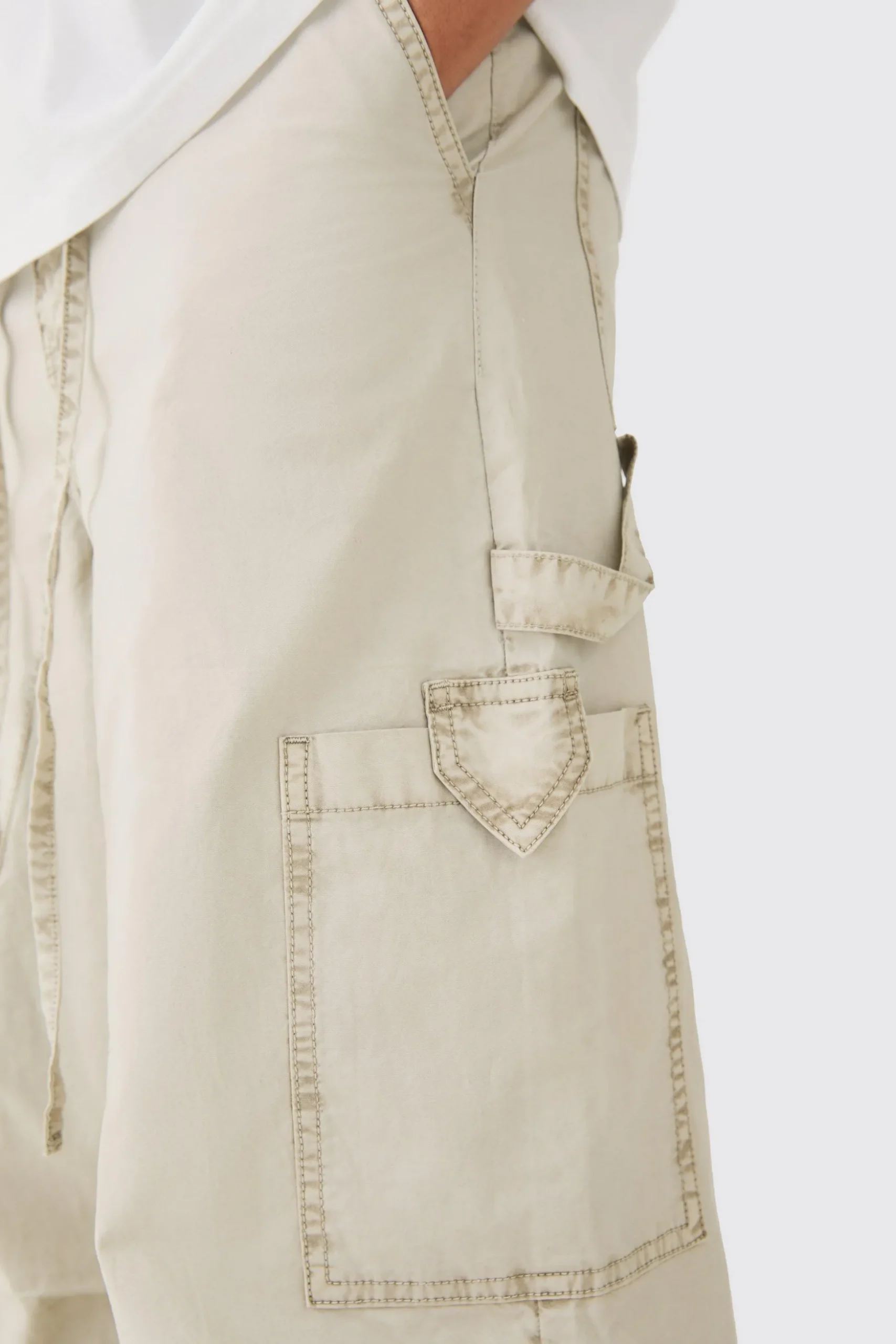 Fixed Waist Overdye Carpenter Parachute Trousers | BoohooMAN UK