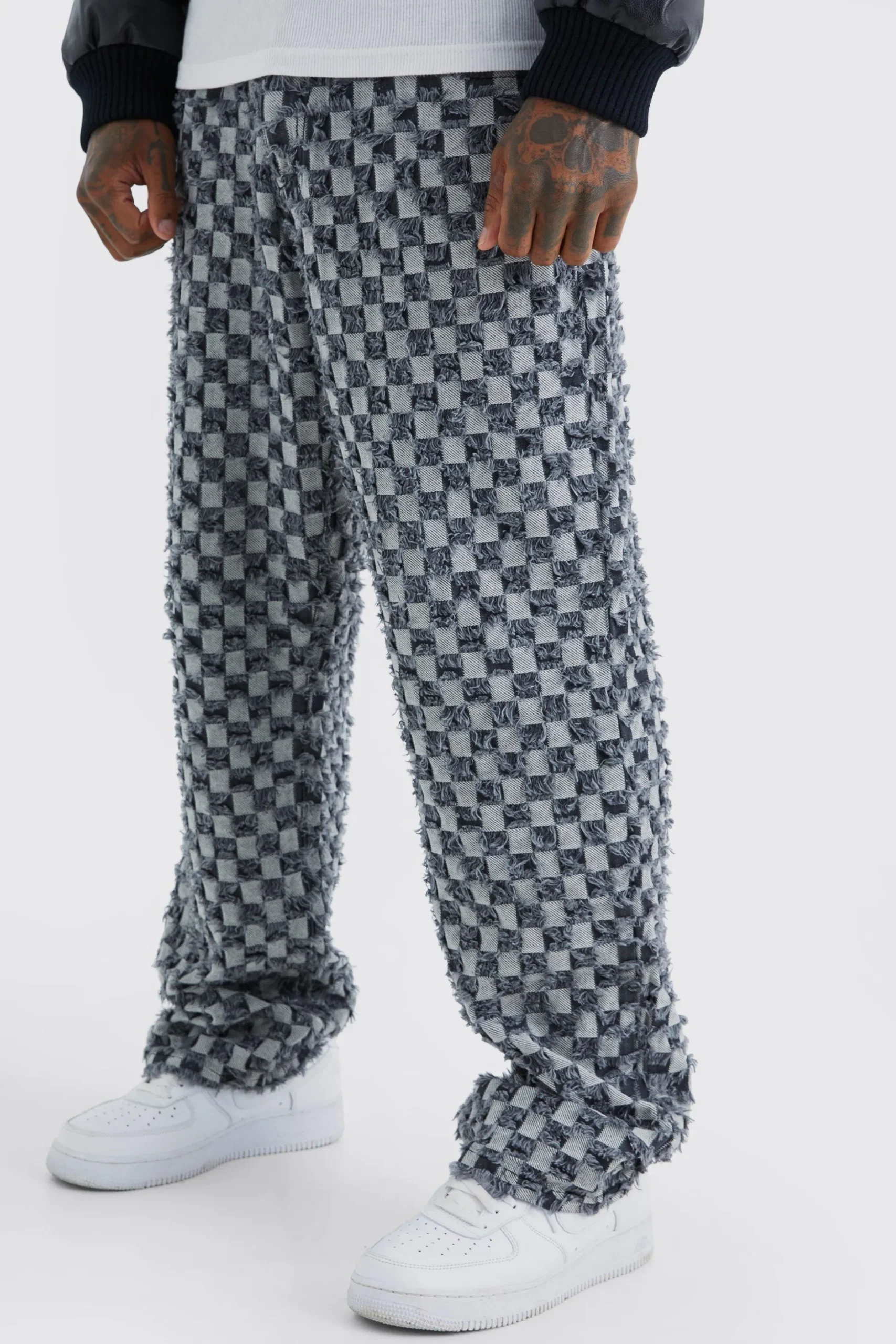 Fixed Waist Relaxed Checked Tapestry Trouser | BoohooMAN UK