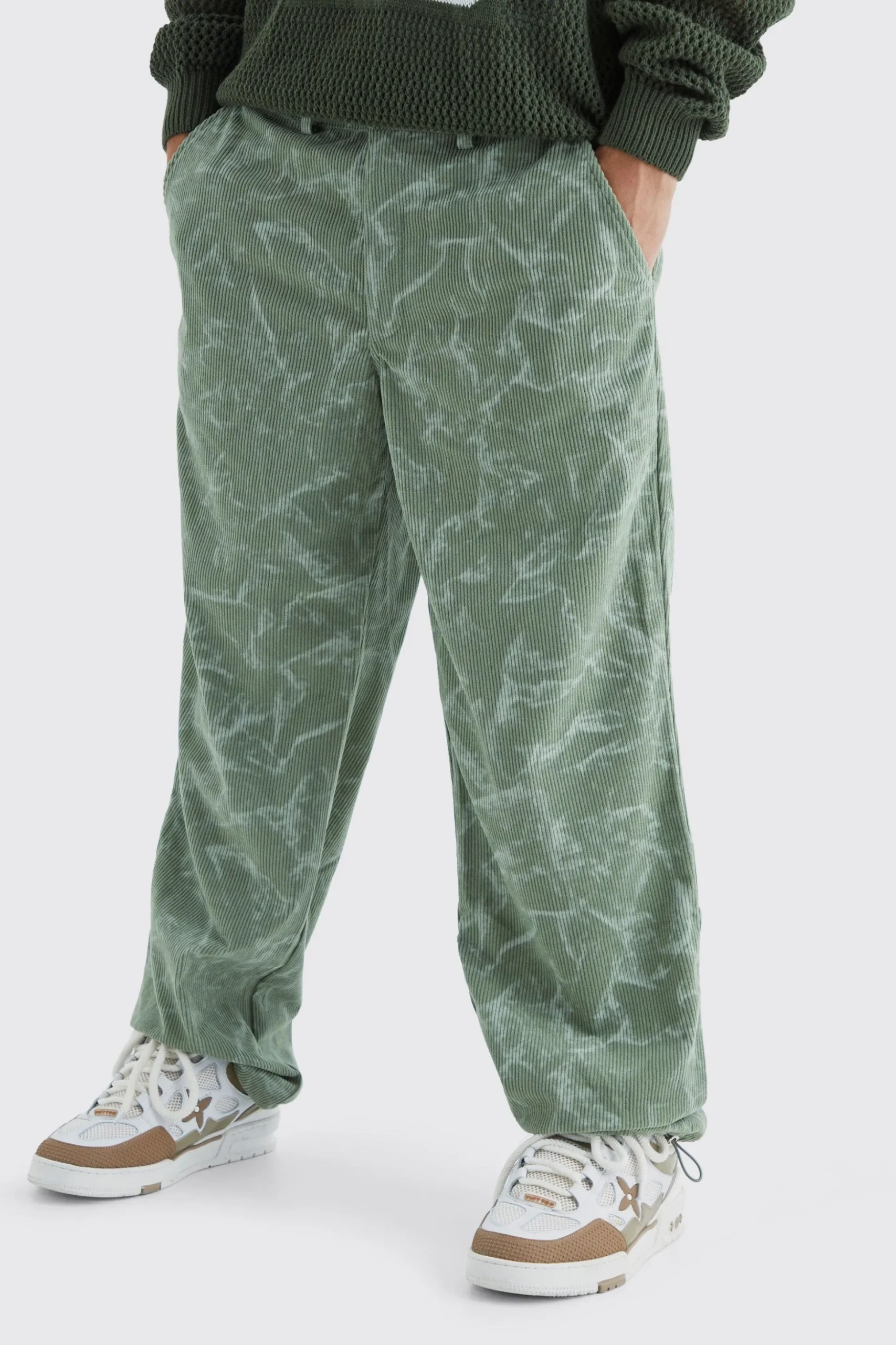 Fixed Waist Relaxed Tie Dye Corduroy Trouser | BoohooMAN UK