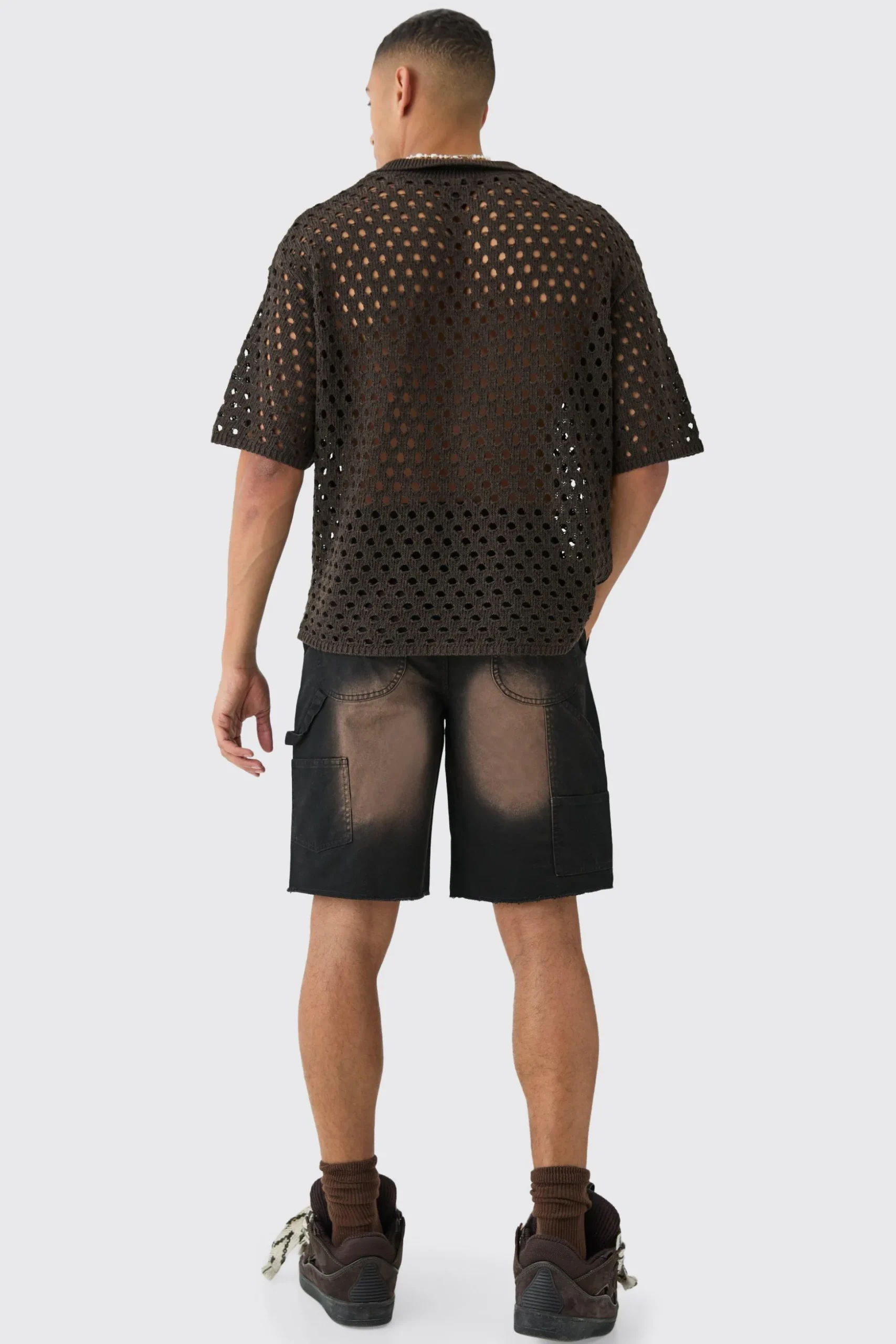 Fixed Waist Relaxed Washed Carpenter Short | BoohooMAN UK