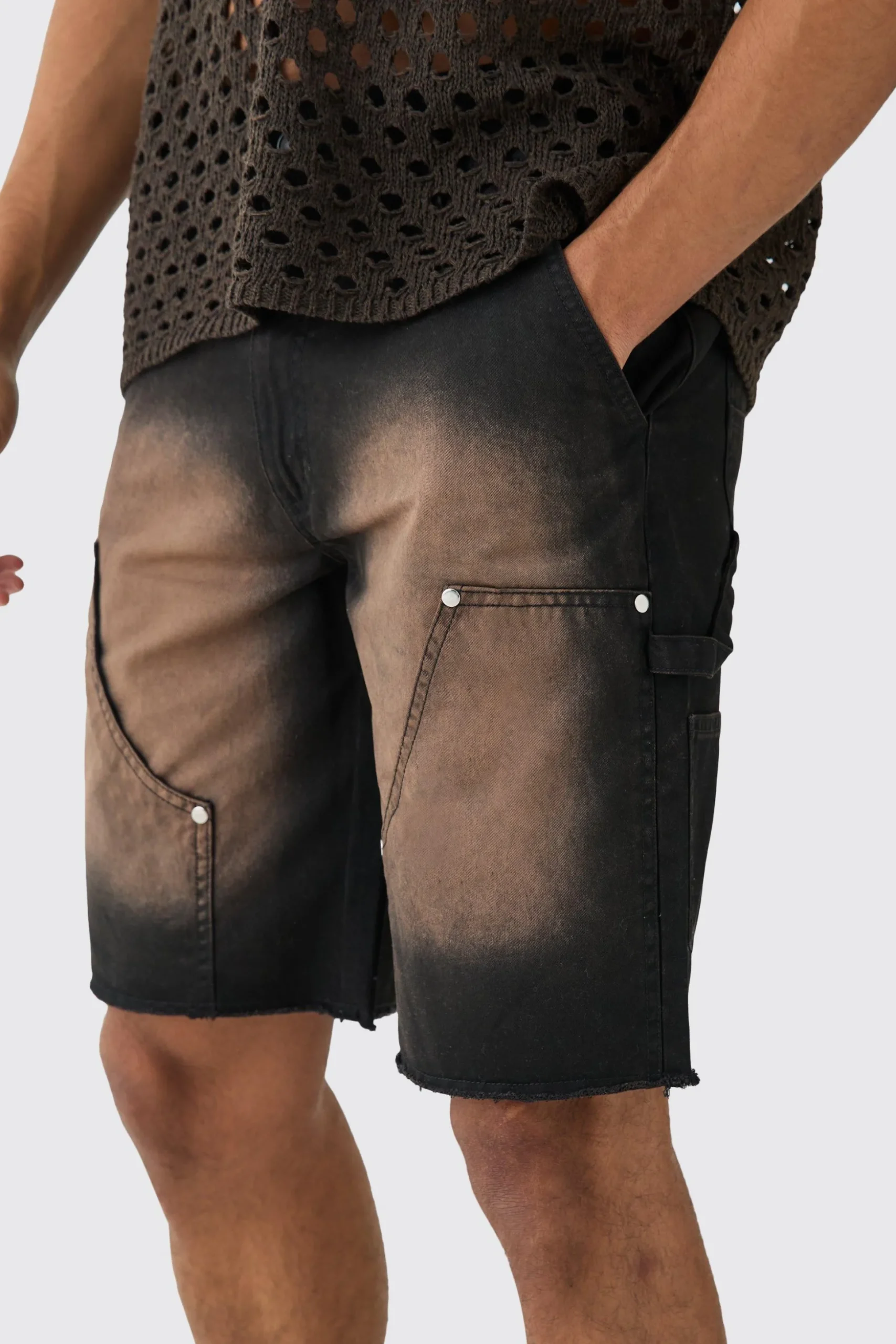 Fixed Waist Relaxed Washed Carpenter Short | BoohooMAN UK