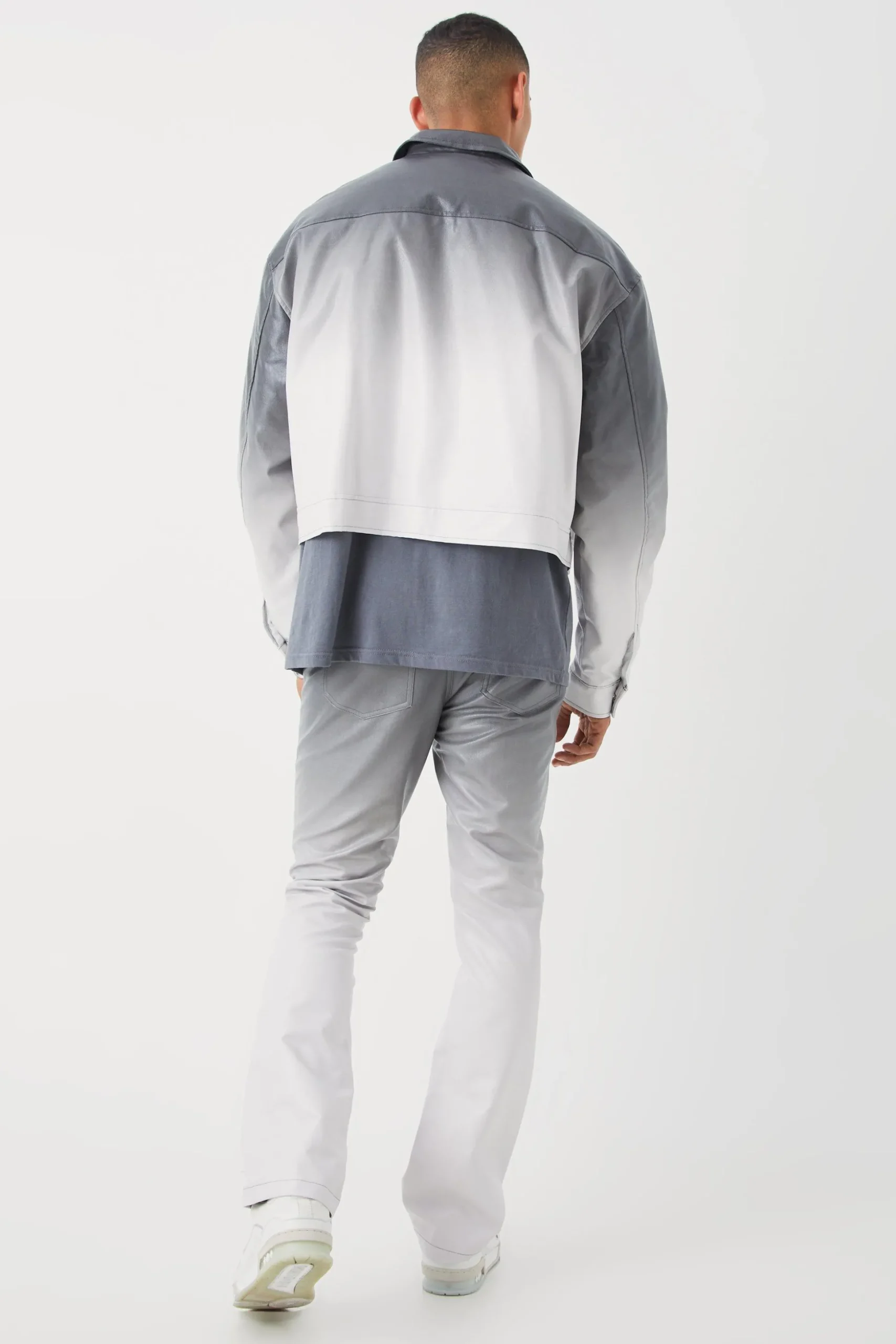Fixed Waist Slim Flare Ombre Pu Trousers | BoohooMAN UK