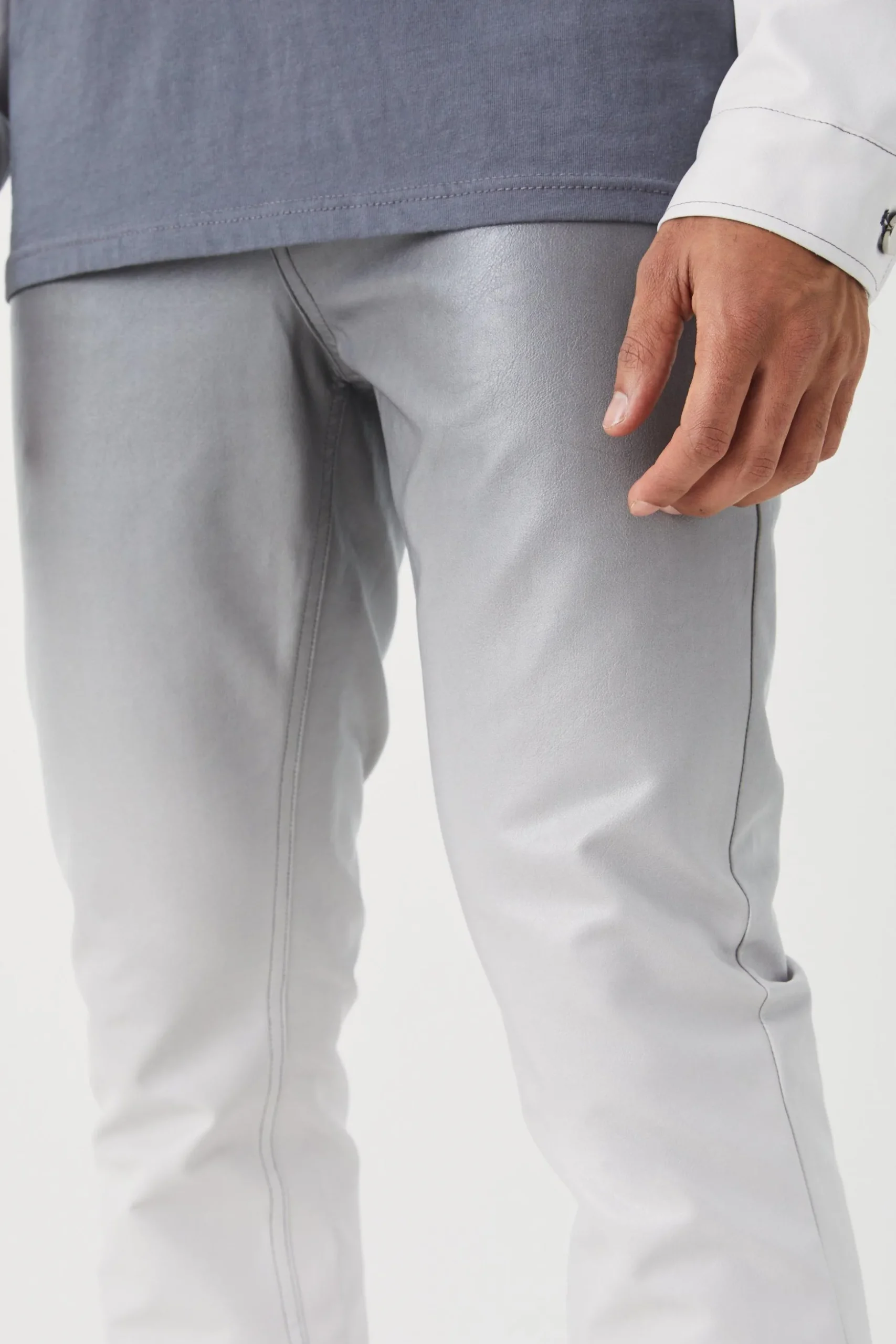 Fixed Waist Slim Flare Ombre Pu Trousers | BoohooMAN UK