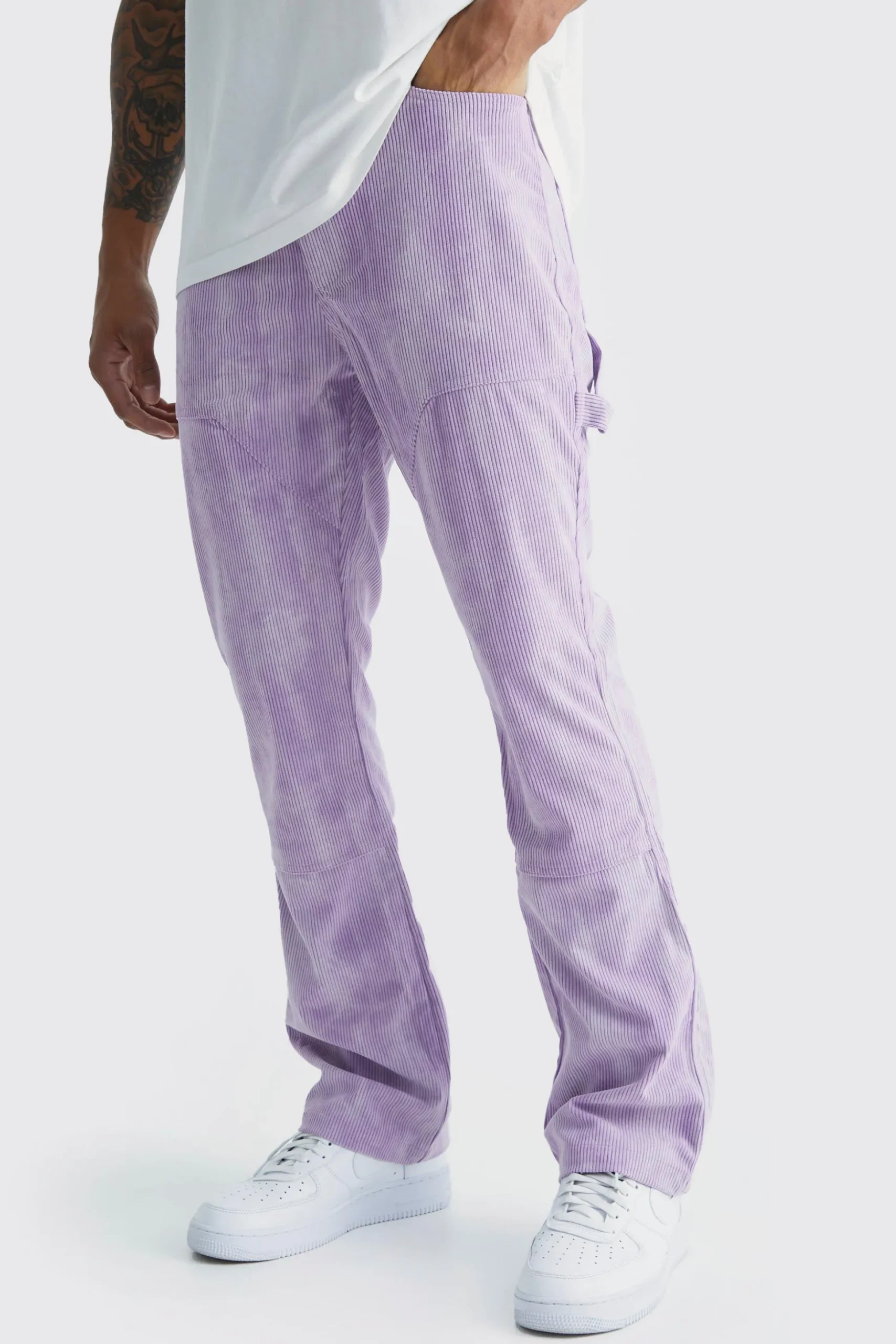 Fixed Waist Slim Flare Tie Dye Corduroy Trouser | BoohooMAN UK