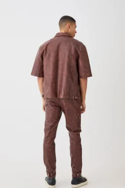 Fixed Waist Slim Ombre Pu Trouser | BoohooMAN UK