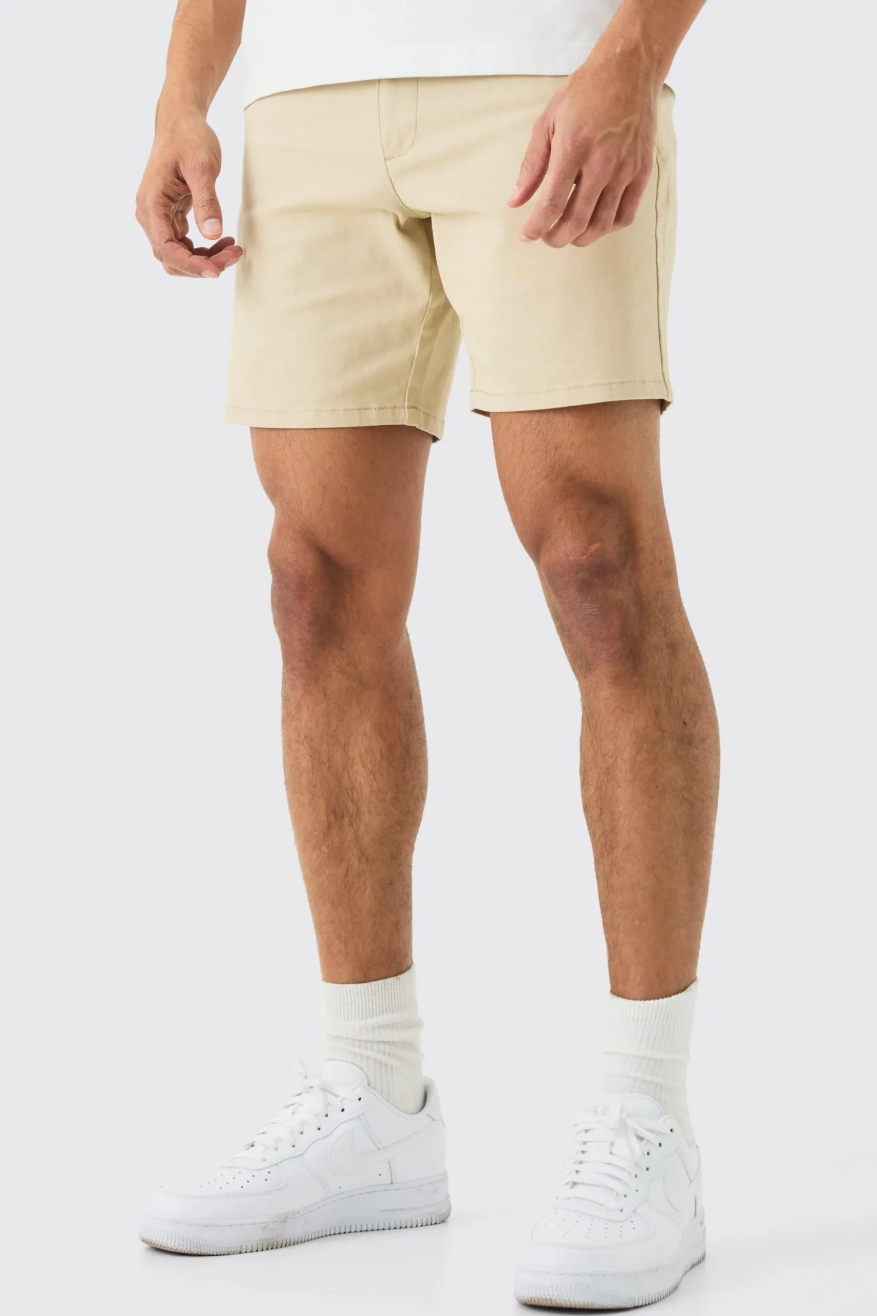 Fixed Waist Stone Skinny Fit Chino Shorts | BoohooMAN UK