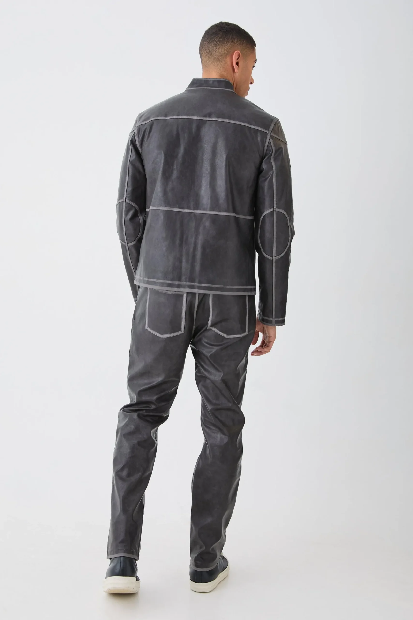 Fixed Waist Straight Leg Washed Pu Trousers | BoohooMAN UK