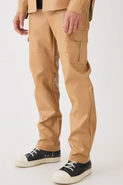 Fixed Waist Straight Leg Pu Utility Trouser | BoohooMAN UK