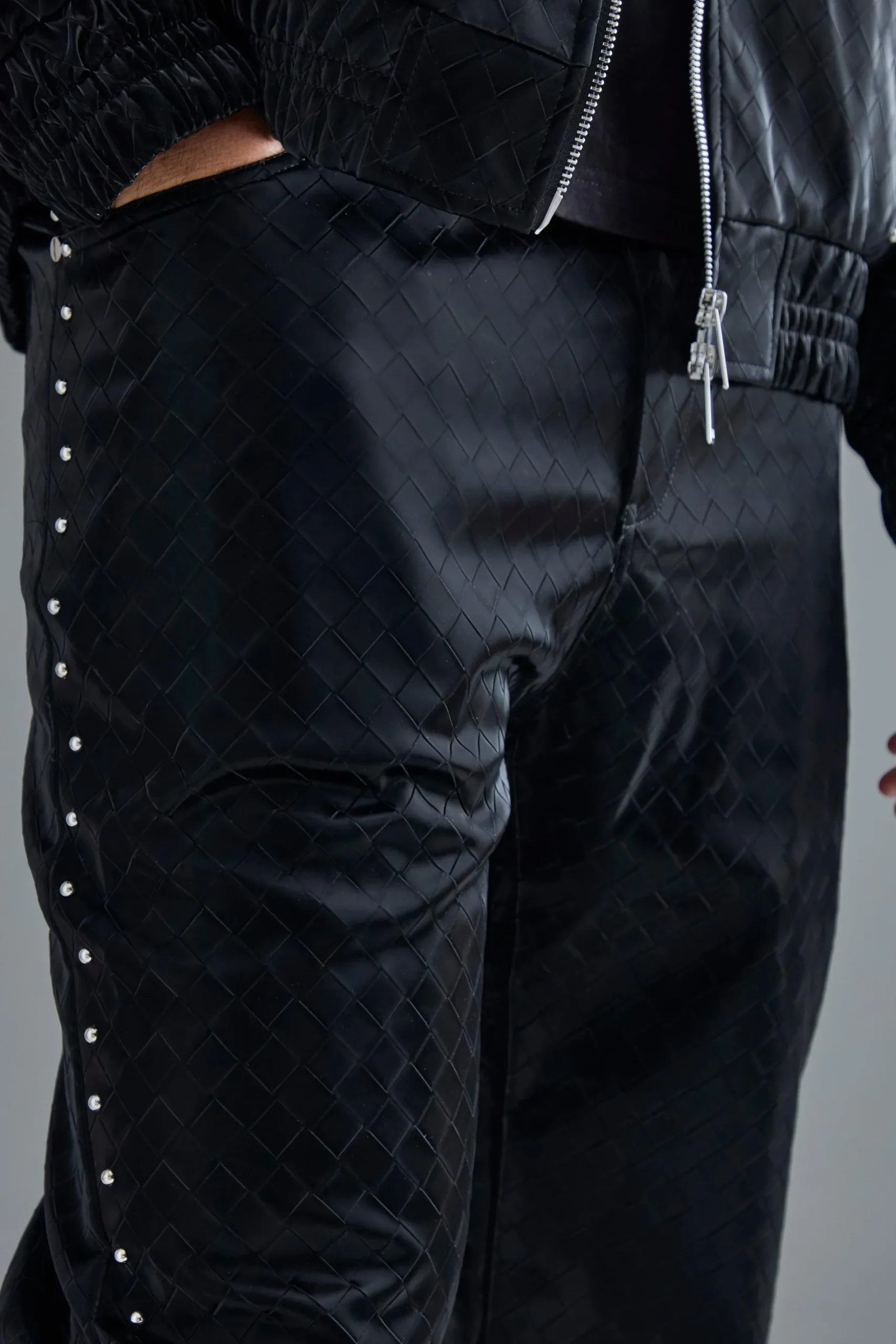 Fixed Waist Straight Weave Pu Trousers | BoohooMAN UK