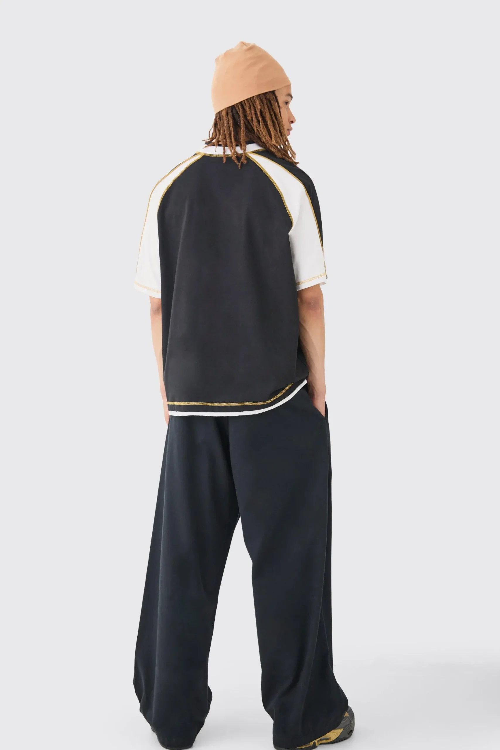 Fixed Waist Super Wide Leg Chino With Charm | BoohooMAN UK