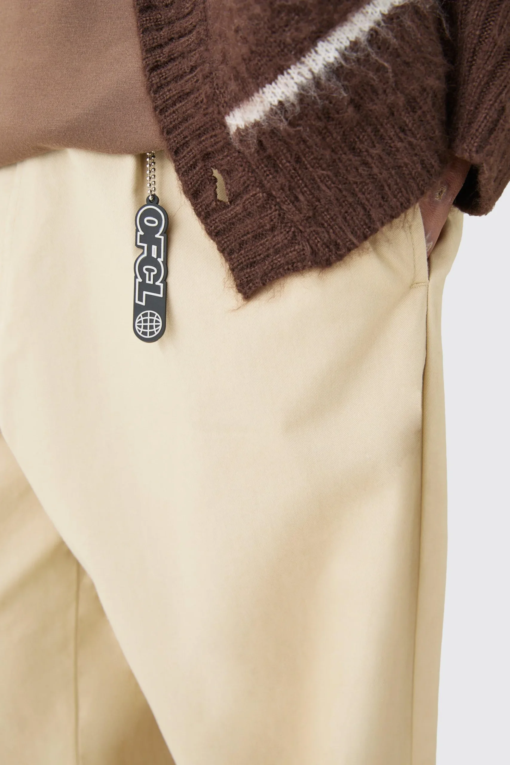 Fixed Waist Super Wide Leg Chino With Charm | BoohooMAN UK