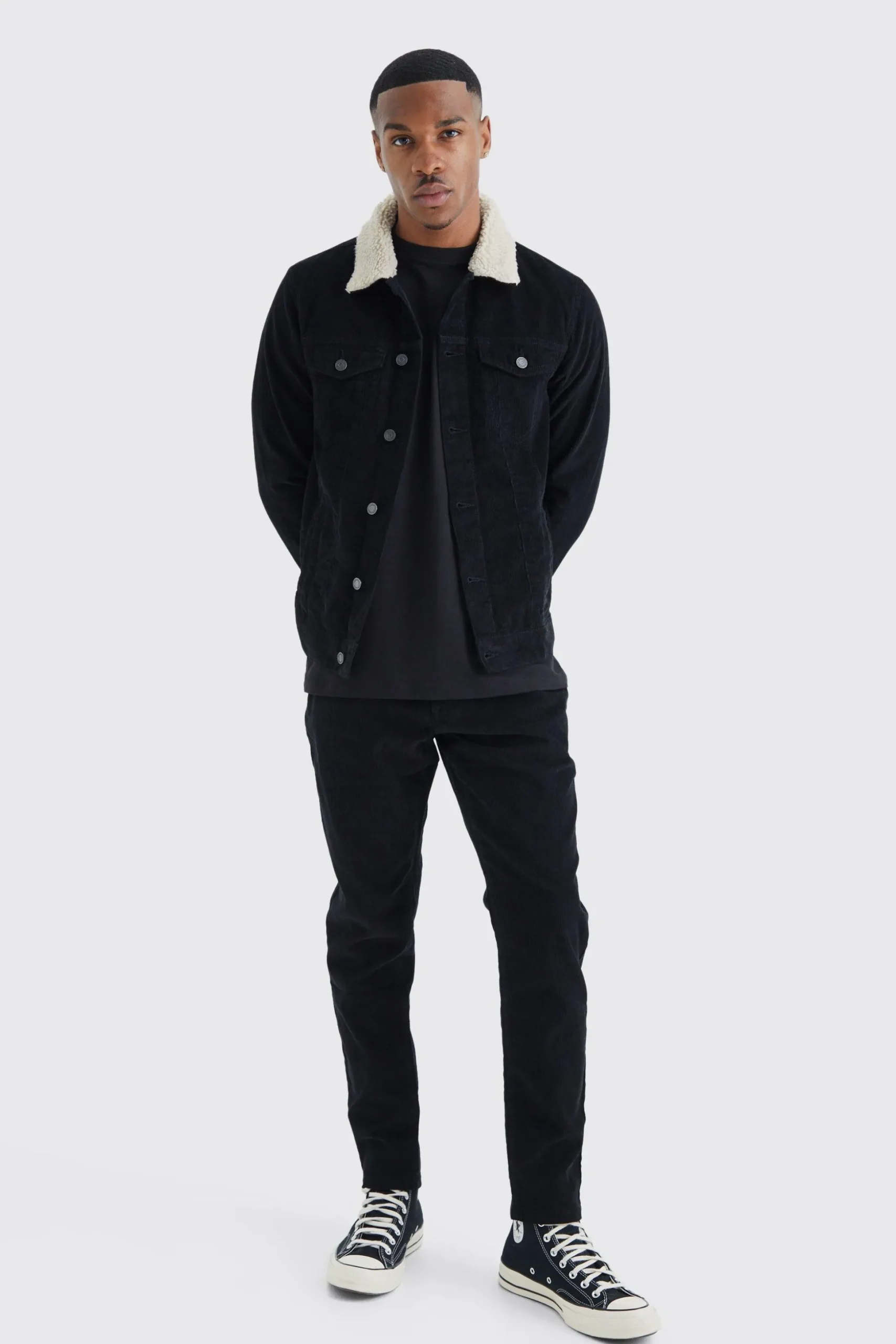 Fixed Waist Tapered Cord Trouser | BoohooMAN UK