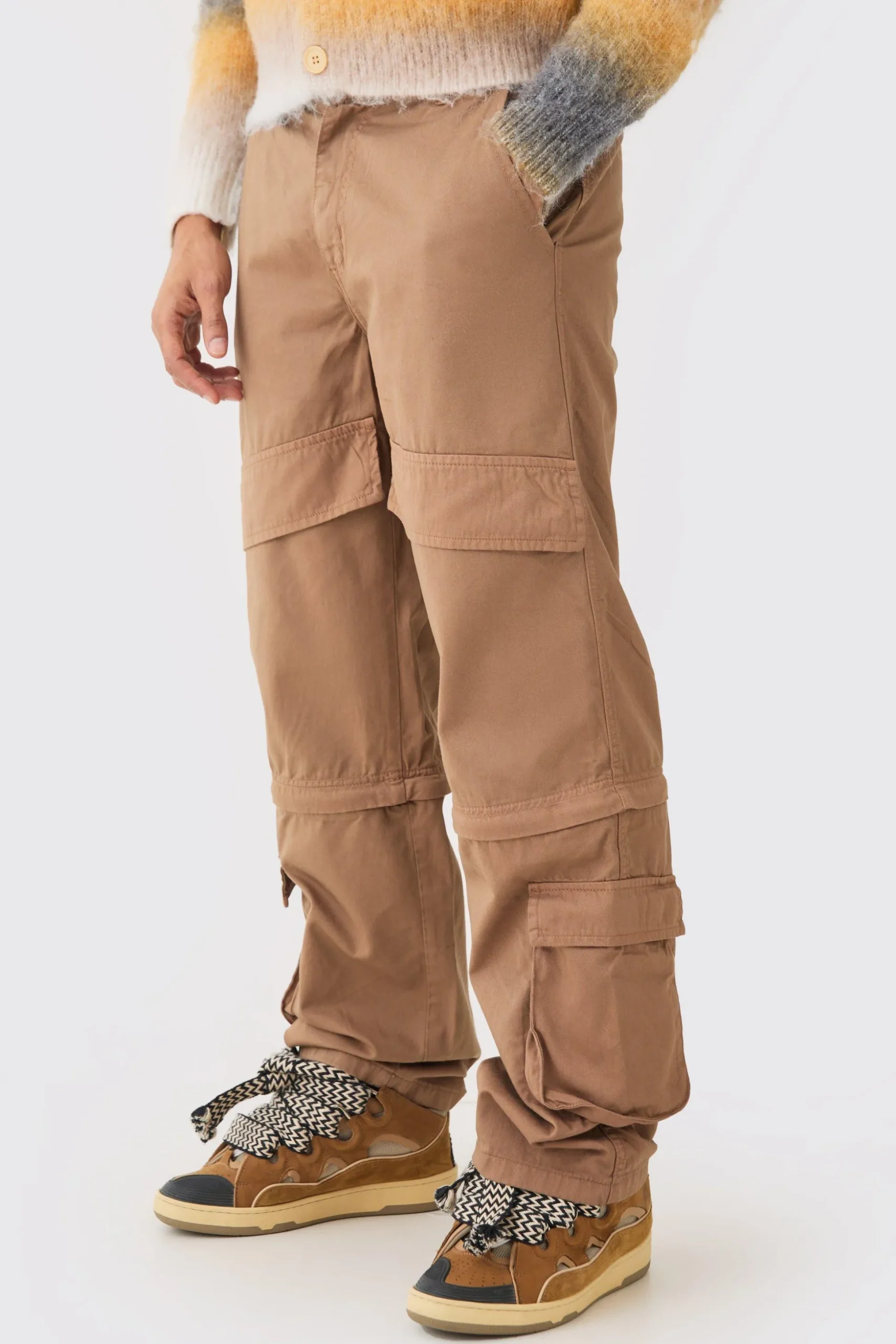 Fixed Waist Zip Off Baggy Trouser | BoohooMAN UK