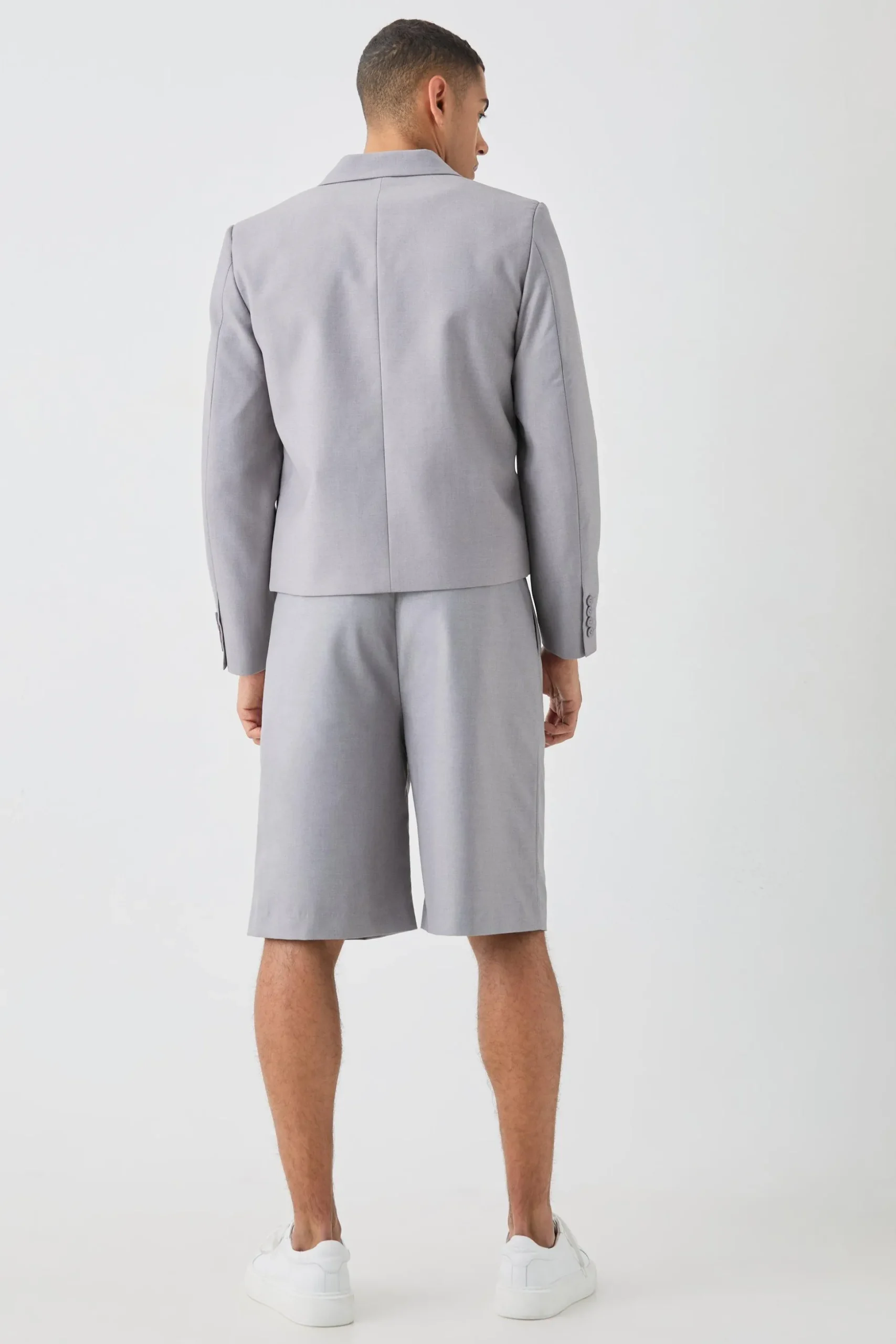 Fixed Waistband Tailored Pleated Jorts In Grey | BoohooMAN UK
