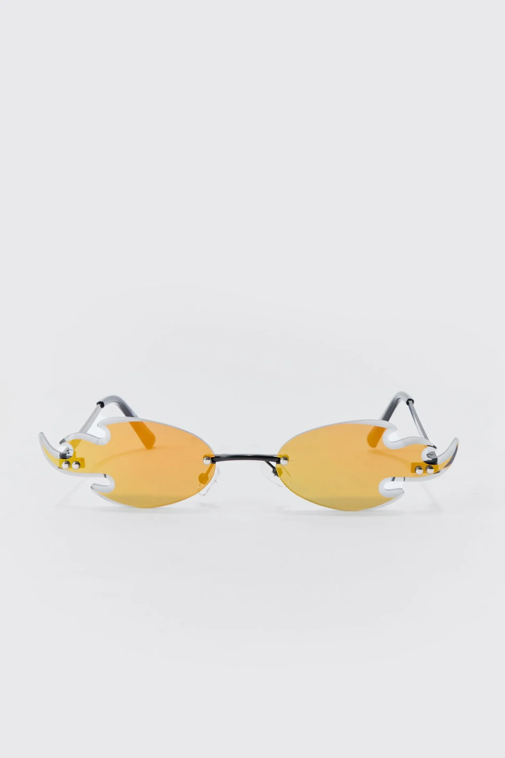 Flame Rimless Sunglasses In Orange | BoohooMAN UK