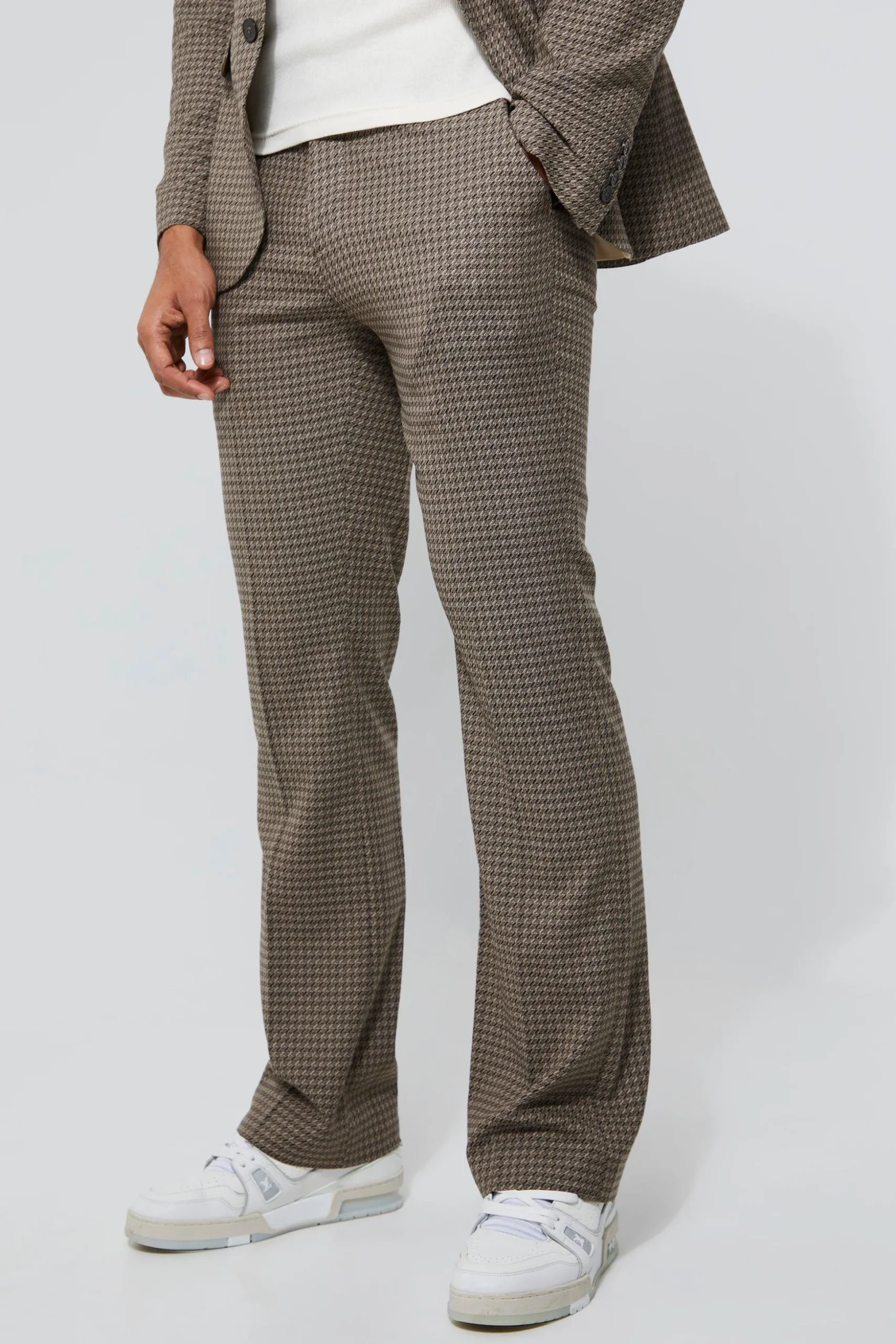 Flare Leg Dogtooth Suit | BoohooMAN UK