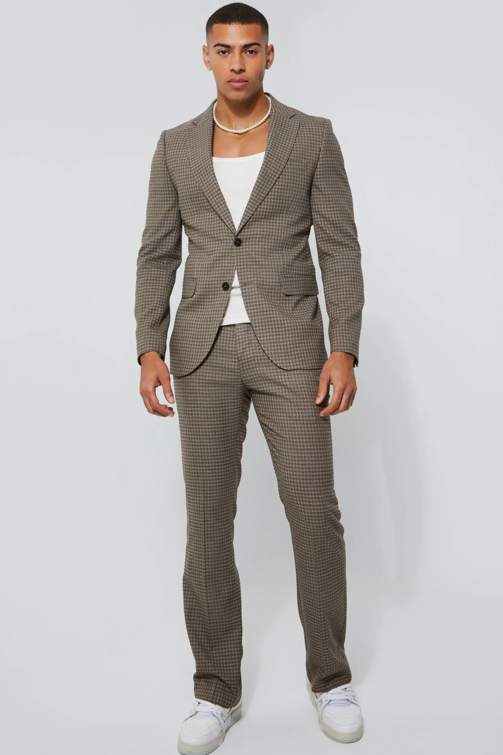 Flare Leg Dogtooth Suit | BoohooMAN UK