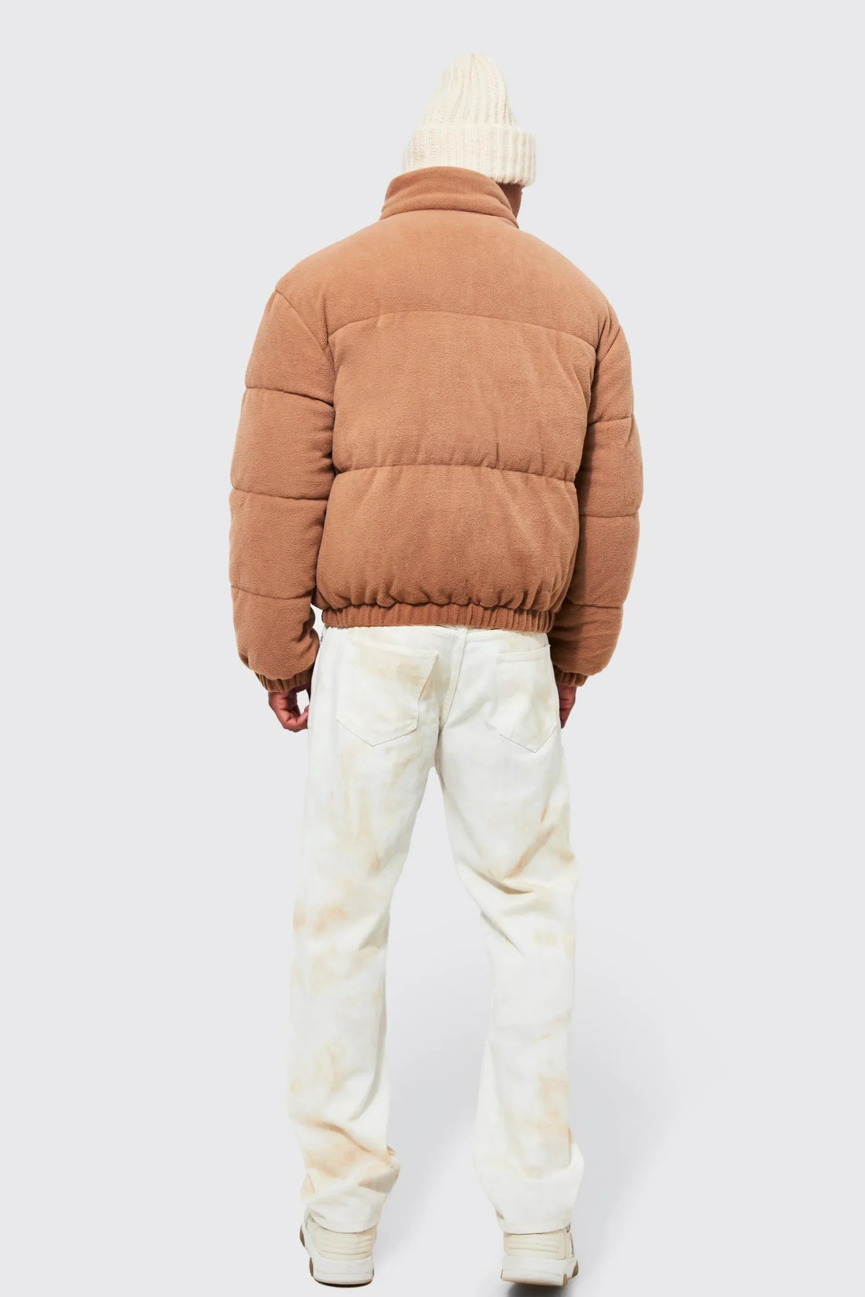 Fleece Boxy Funnel Neck Puffer | BoohooMAN UK