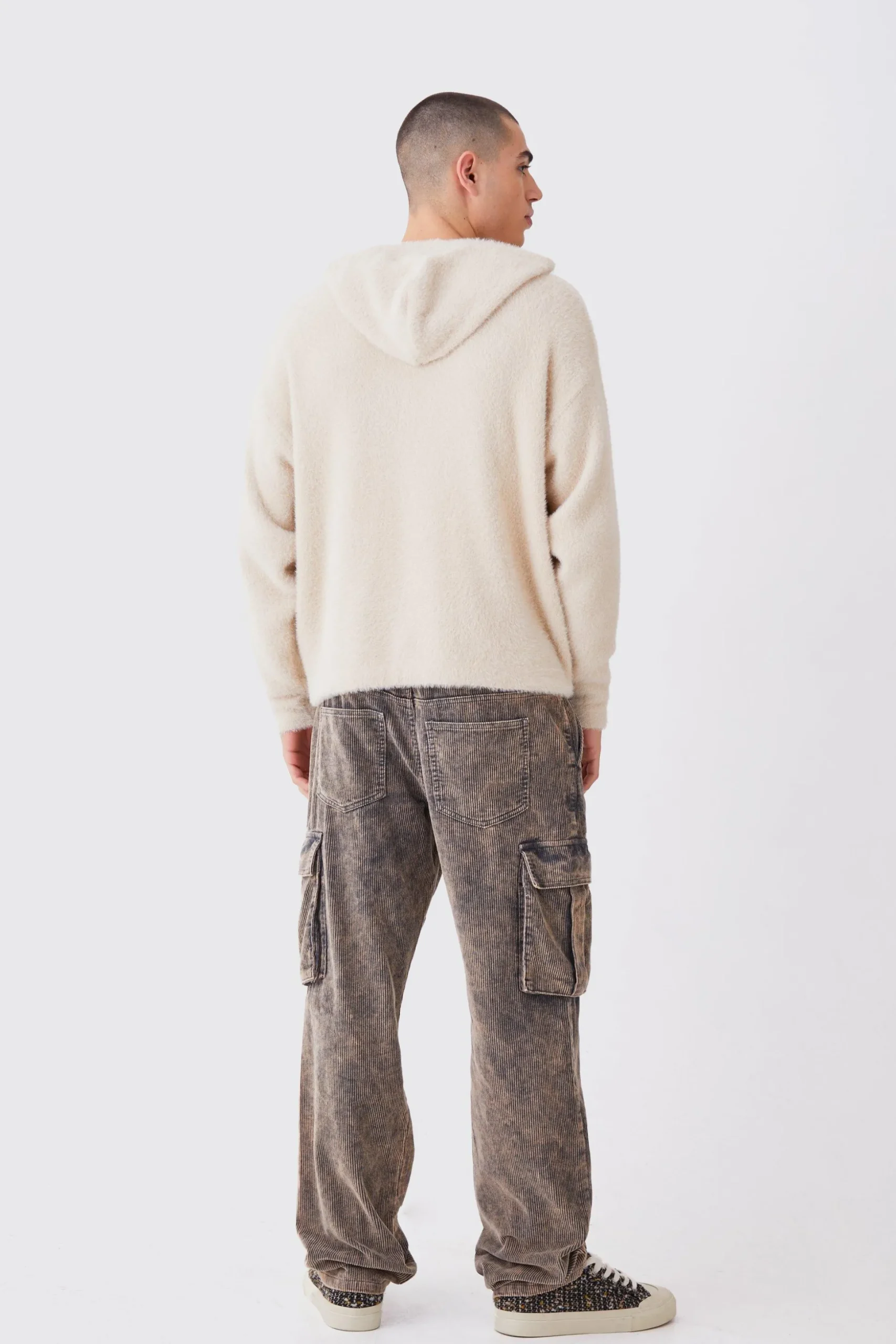 Fluffy Knitted Boxy Hoodie | BoohooMAN UK