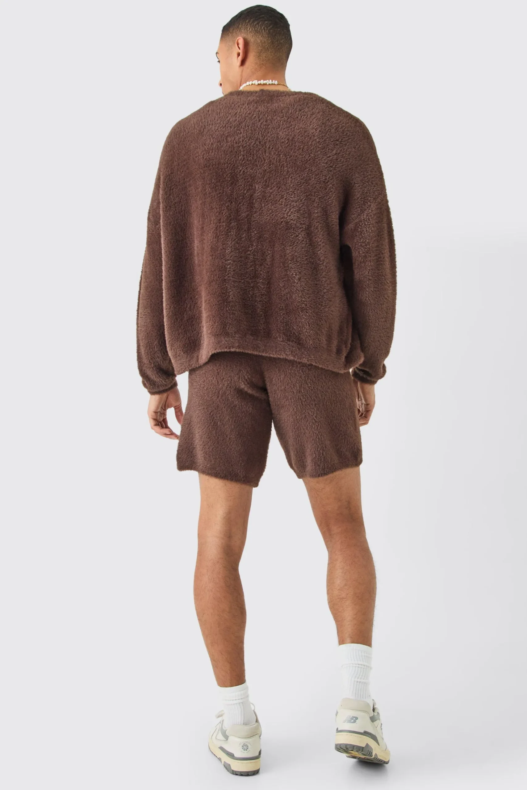 Fluffy Relaxed Short In Brown | BoohooMAN UK