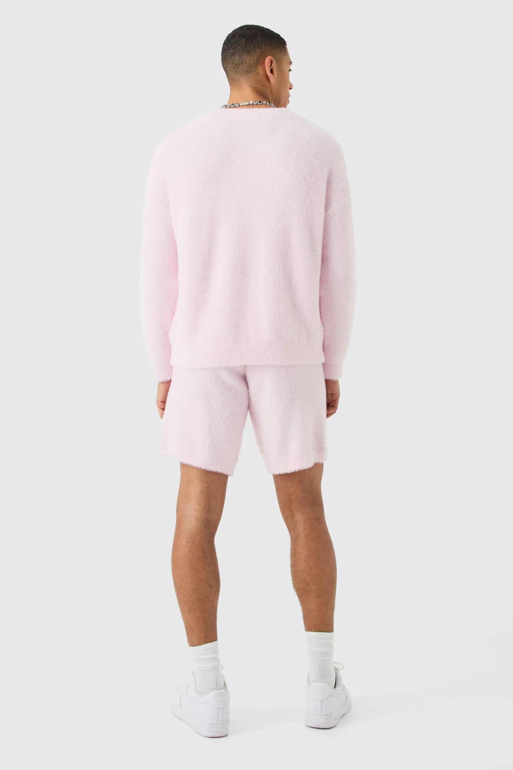 Fluffy Relaxed Short In Light Pink | BoohooMAN UK