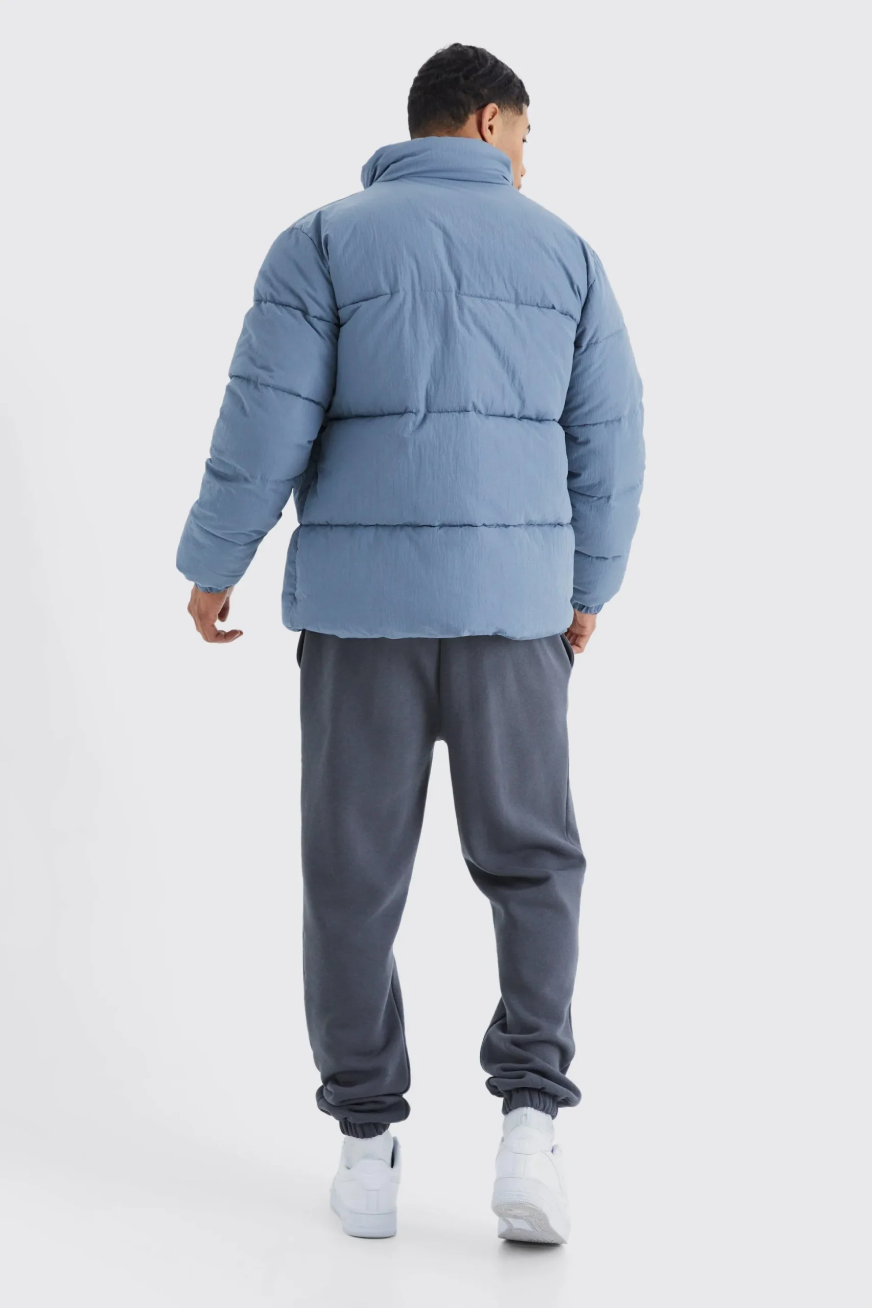 Funnel Neck Contrast Riptstop Puffer | BoohooMAN UK