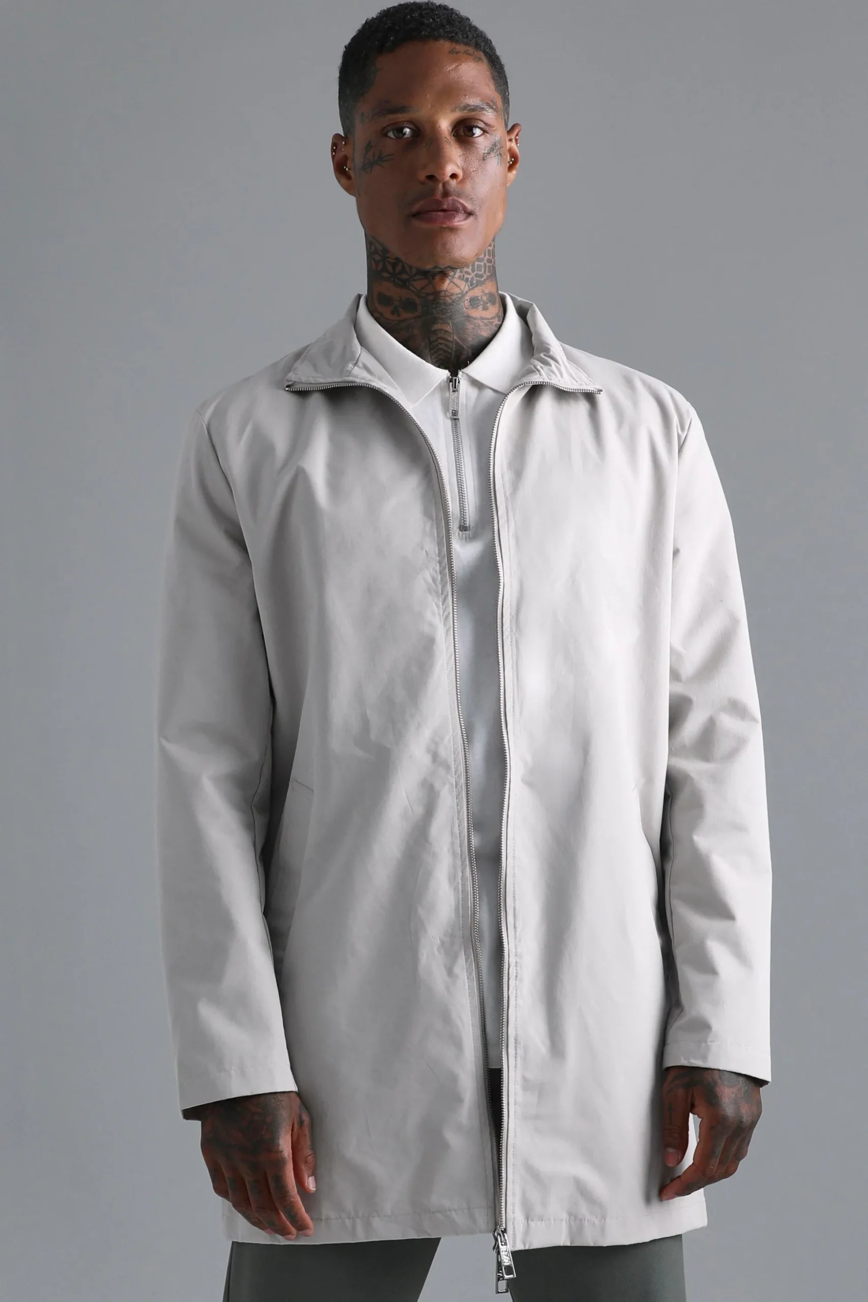 Funnel Neck Mac With Double Ended Zip | BoohooMAN UK