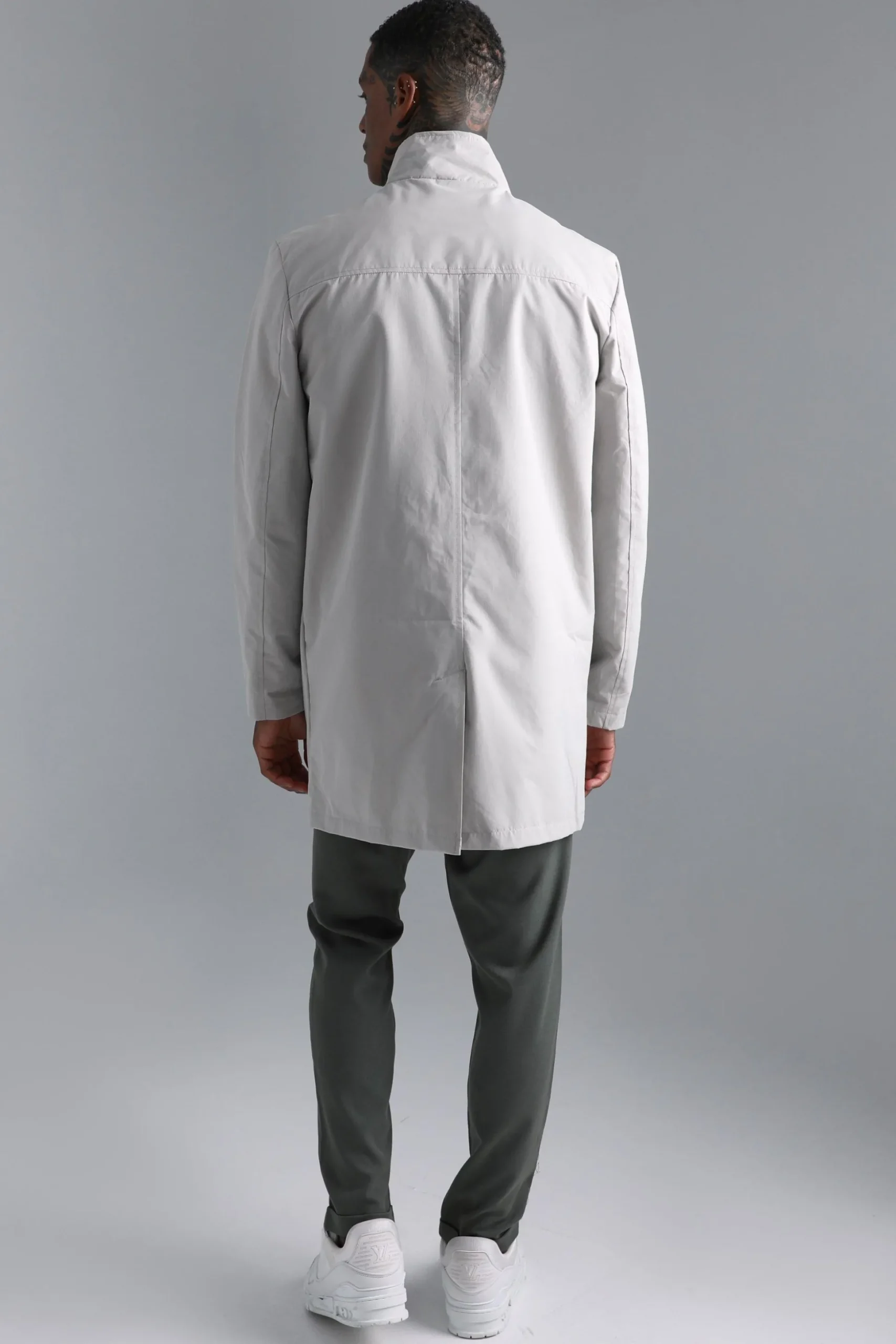 Funnel Neck Mac With Double Ended Zip | BoohooMAN UK