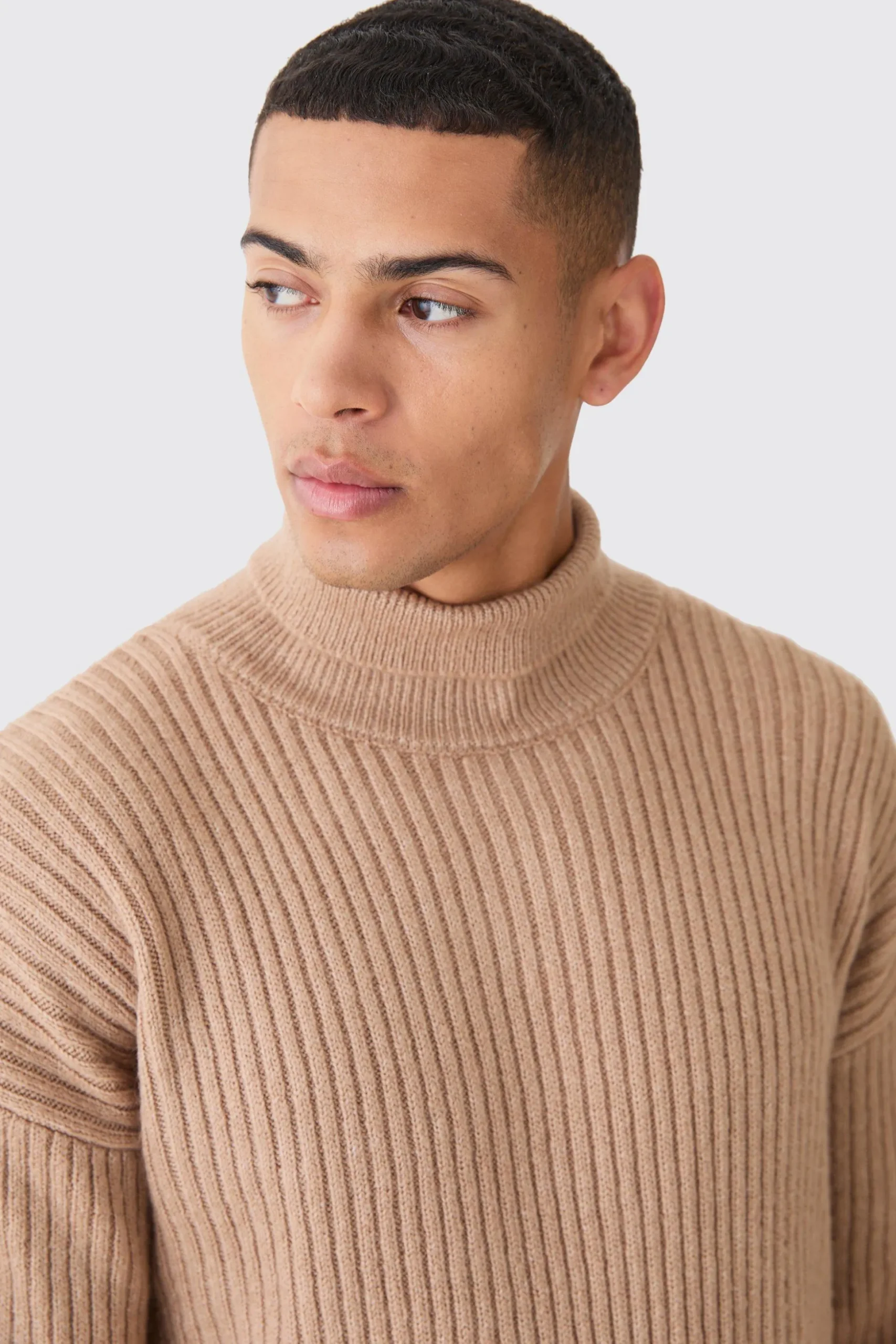 Funnel Neck Marl Ribbed Knit Jumper | BoohooMAN UK