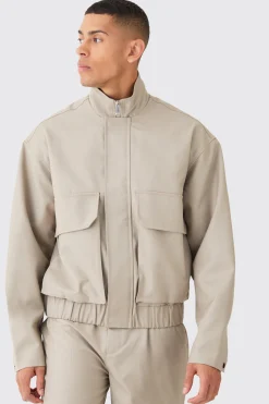 Funnel Neck Relaxed Fit Utility Smart Jacket | BoohooMAN UK