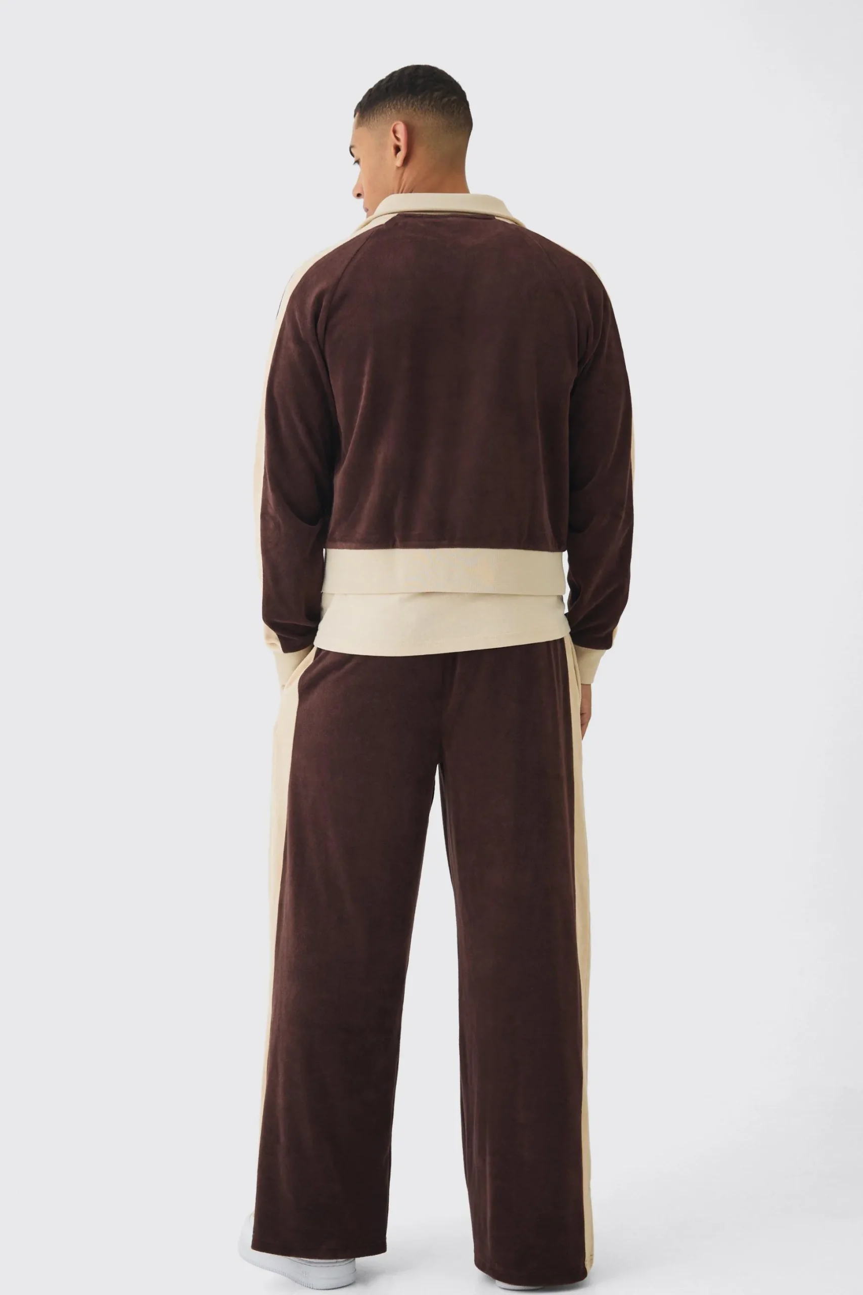 Funnel Neck Velour Track Top | BoohooMAN UK