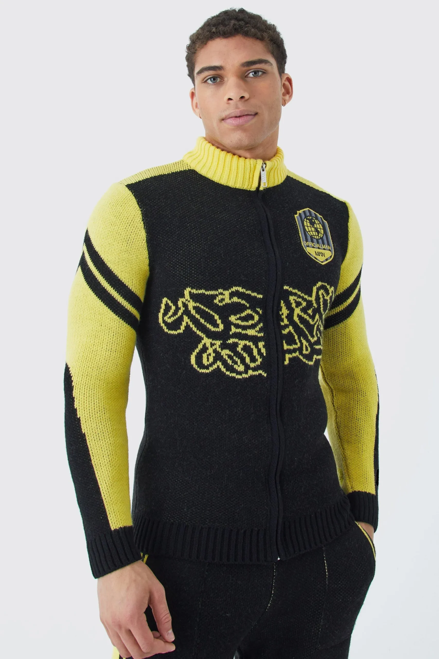 Funnel Neck Zip Through Knitted Jacket | BoohooMAN UK
