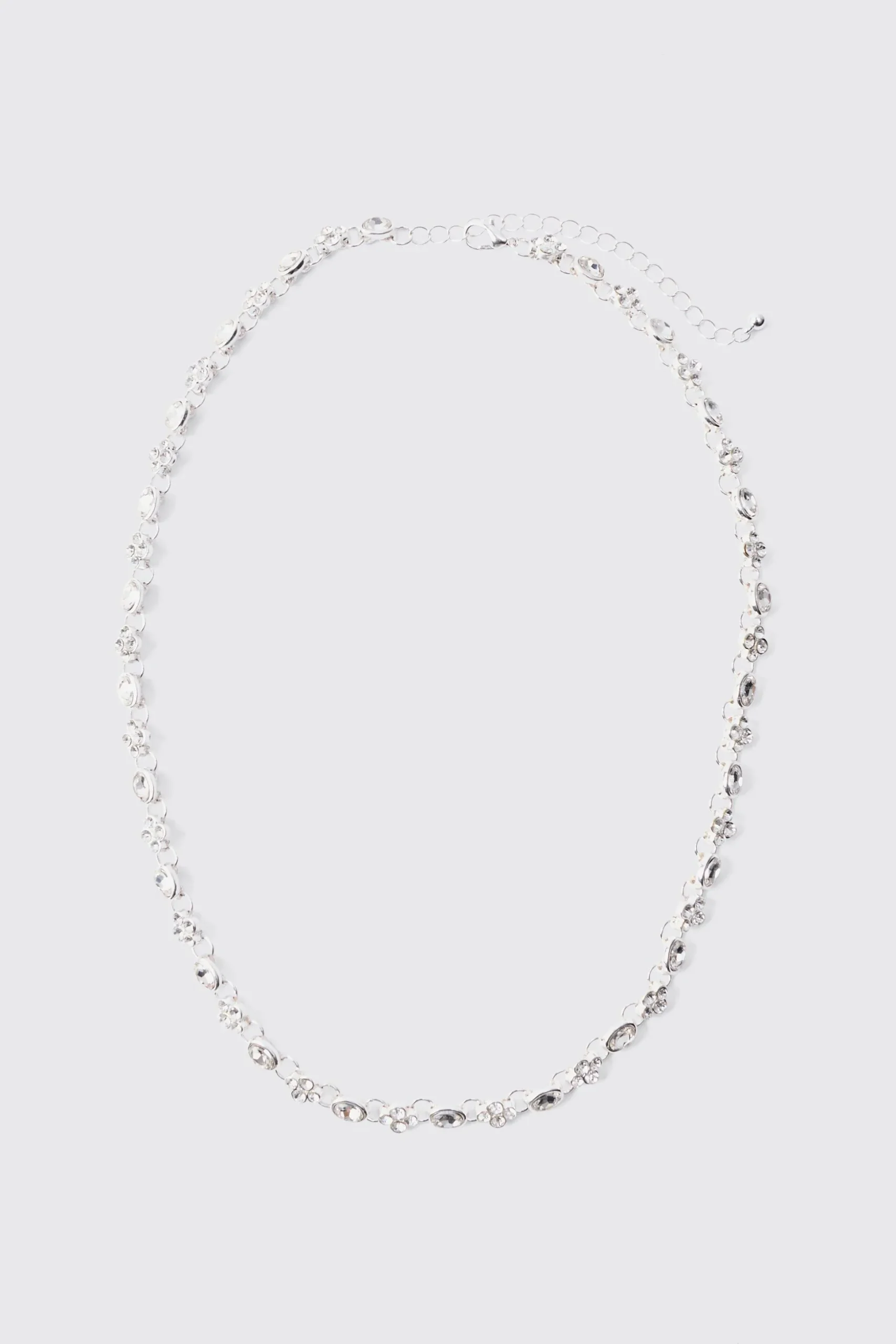 Gem Chain Necklace In Silver | BoohooMAN UK