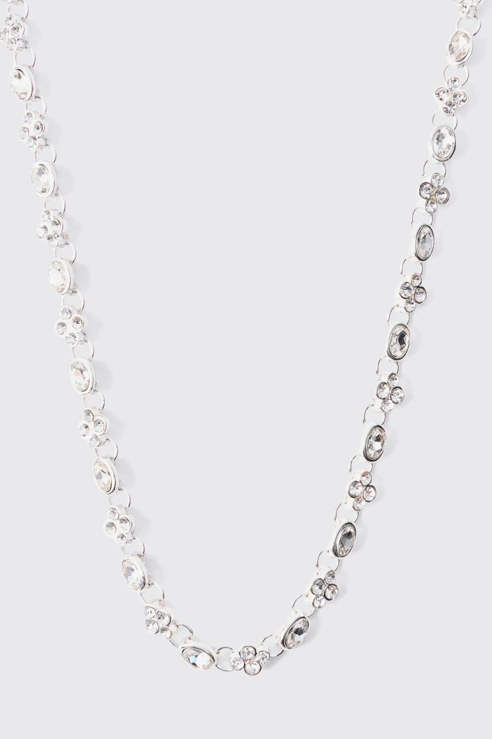 Gem Chain Necklace In Silver | BoohooMAN UK