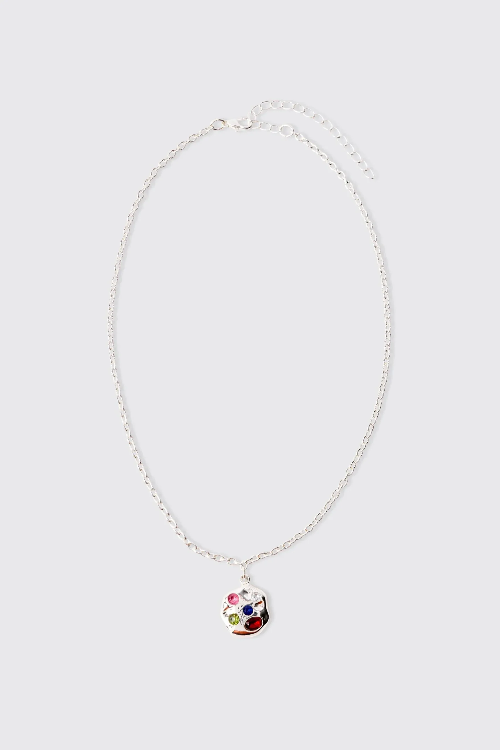 Gem Pendant Chain Necklace In Silver | BoohooMAN UK