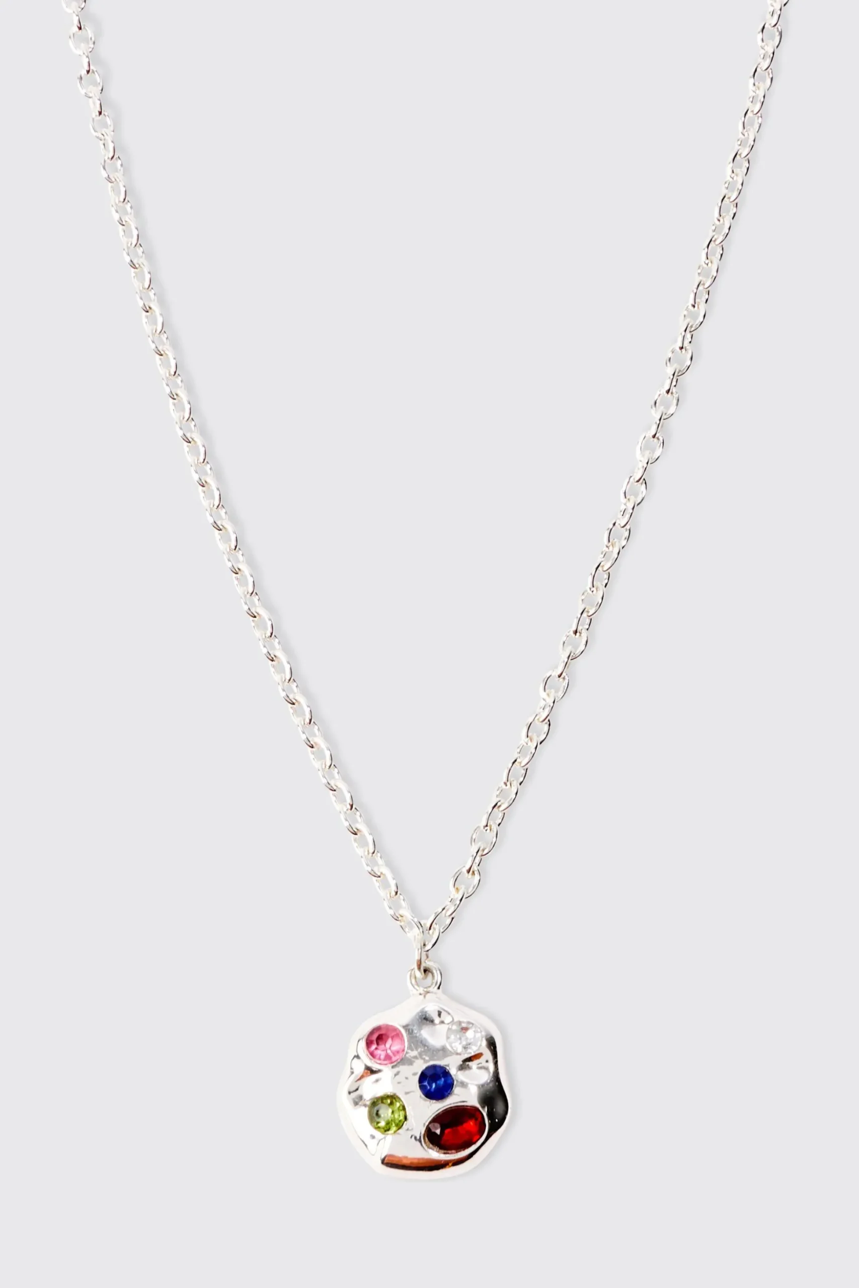 Gem Pendant Chain Necklace In Silver | BoohooMAN UK