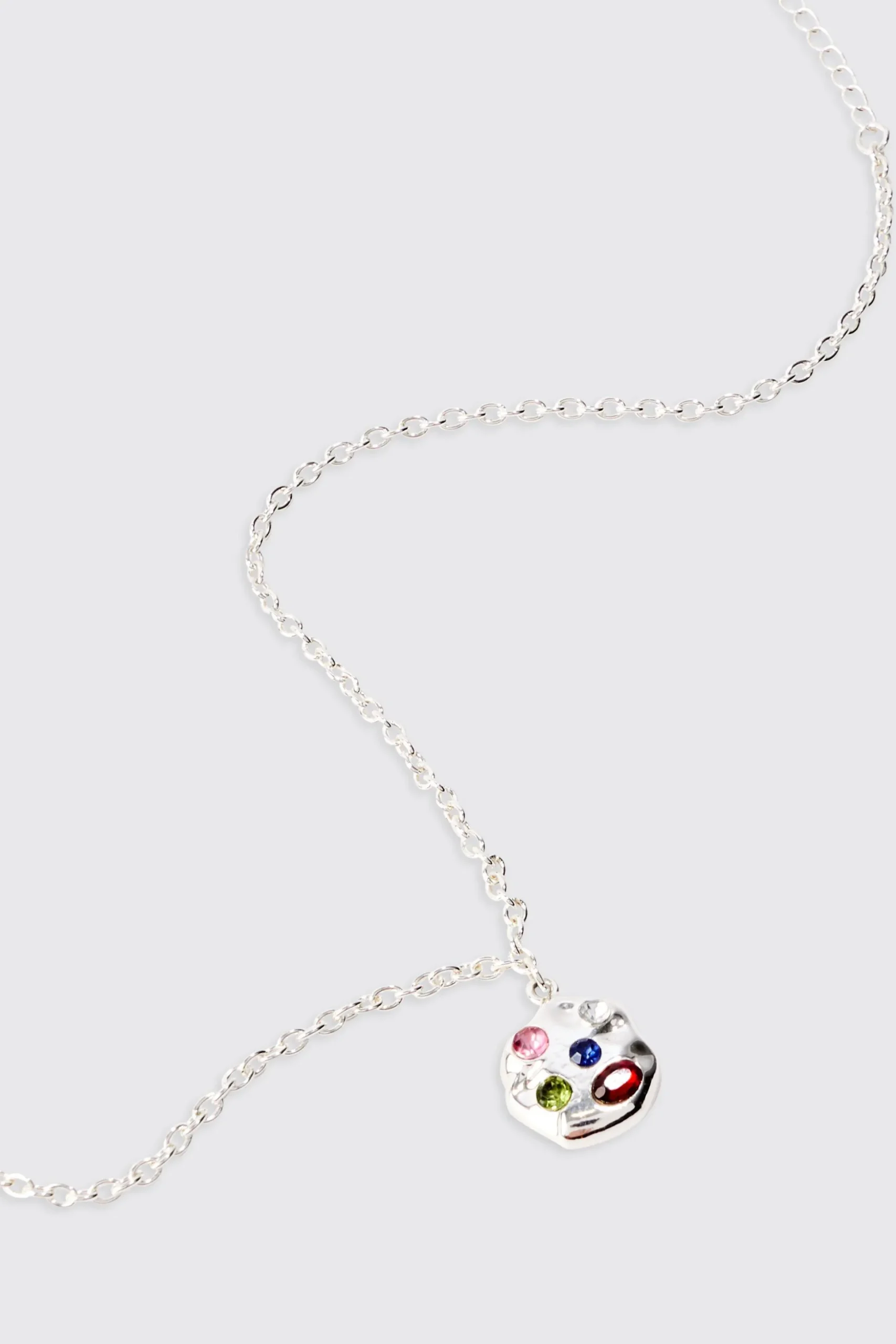 Gem Pendant Chain Necklace In Silver | BoohooMAN UK