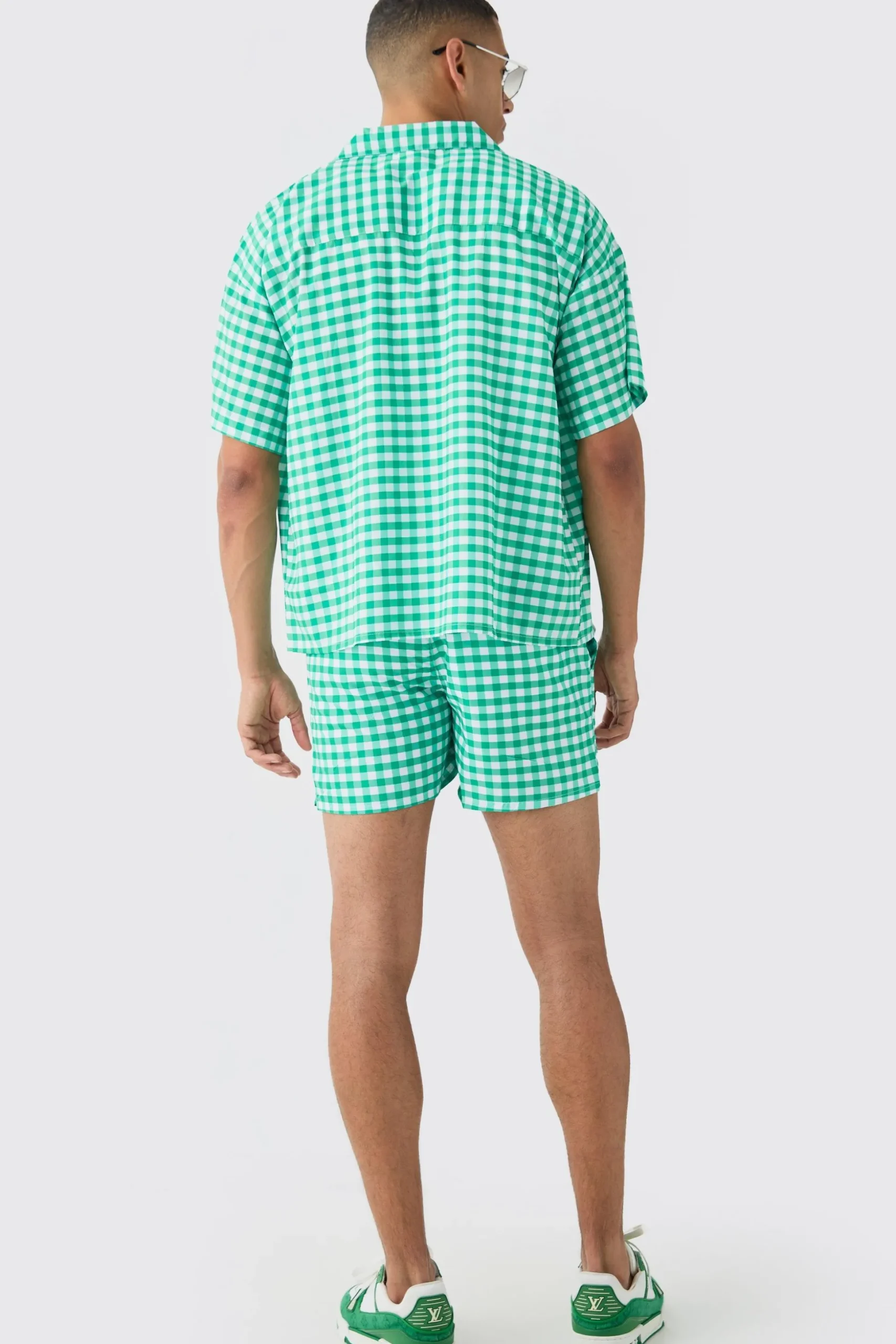 Gingham Shirt & Swim Short Set | BoohooMAN UK