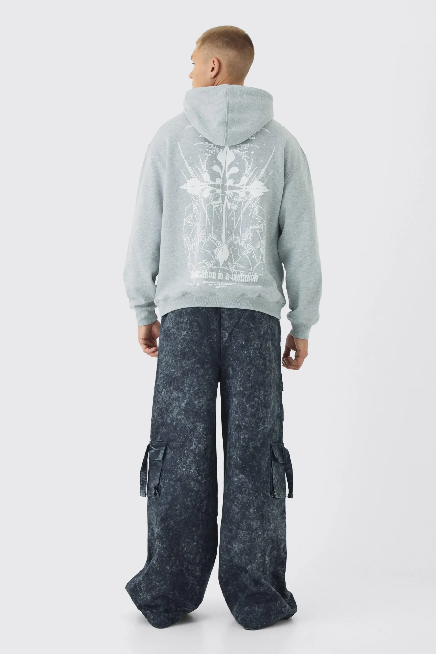 Gothic Cross Print Hoodie | BoohooMAN UK