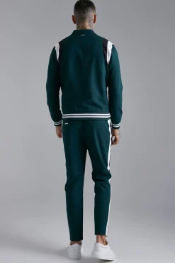 Green Tailored Varsity Bomber And Trouser Set | BoohooMAN UK