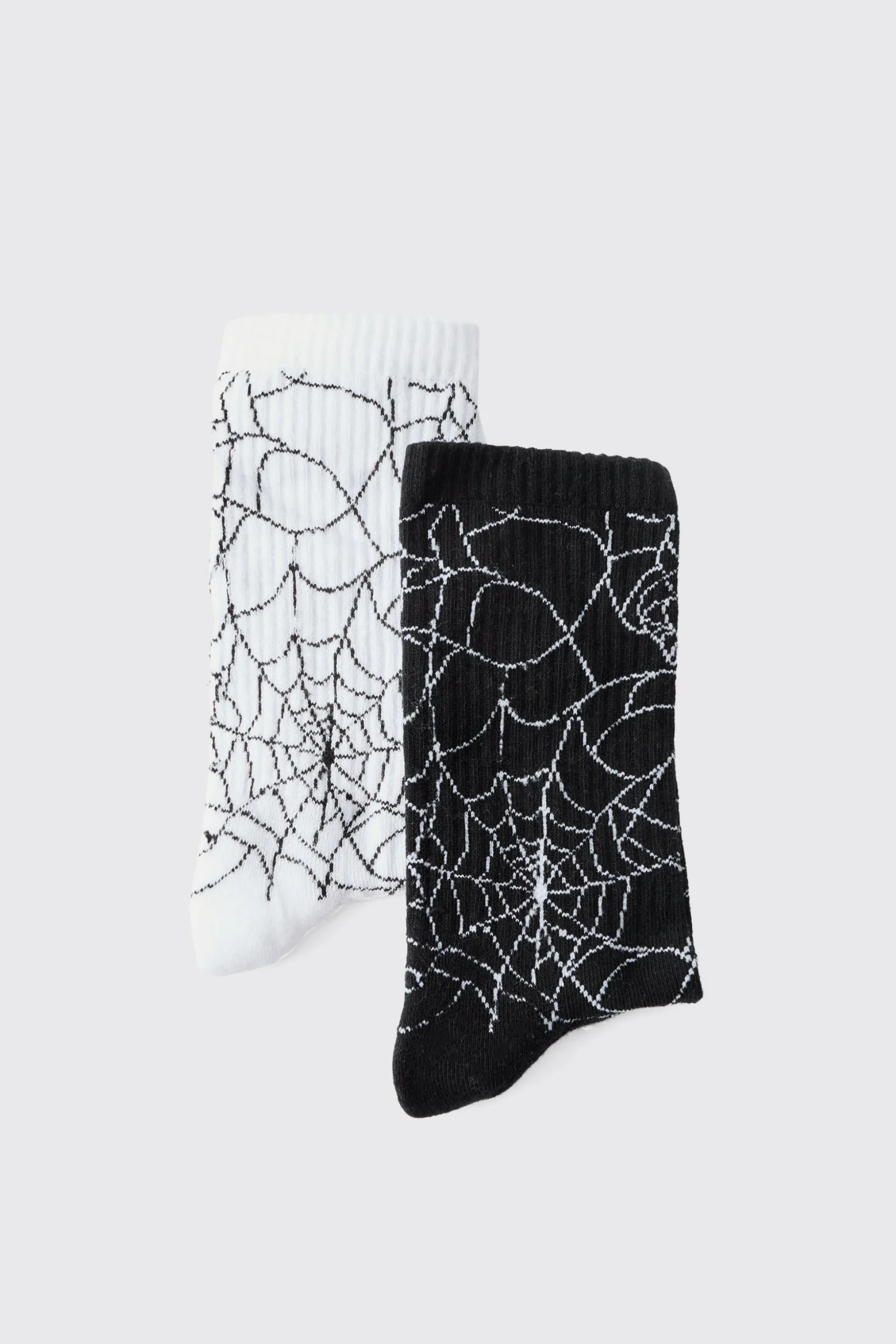 Halloween 2 Pack Spider Web Ribbed Socks | BoohooMAN UK